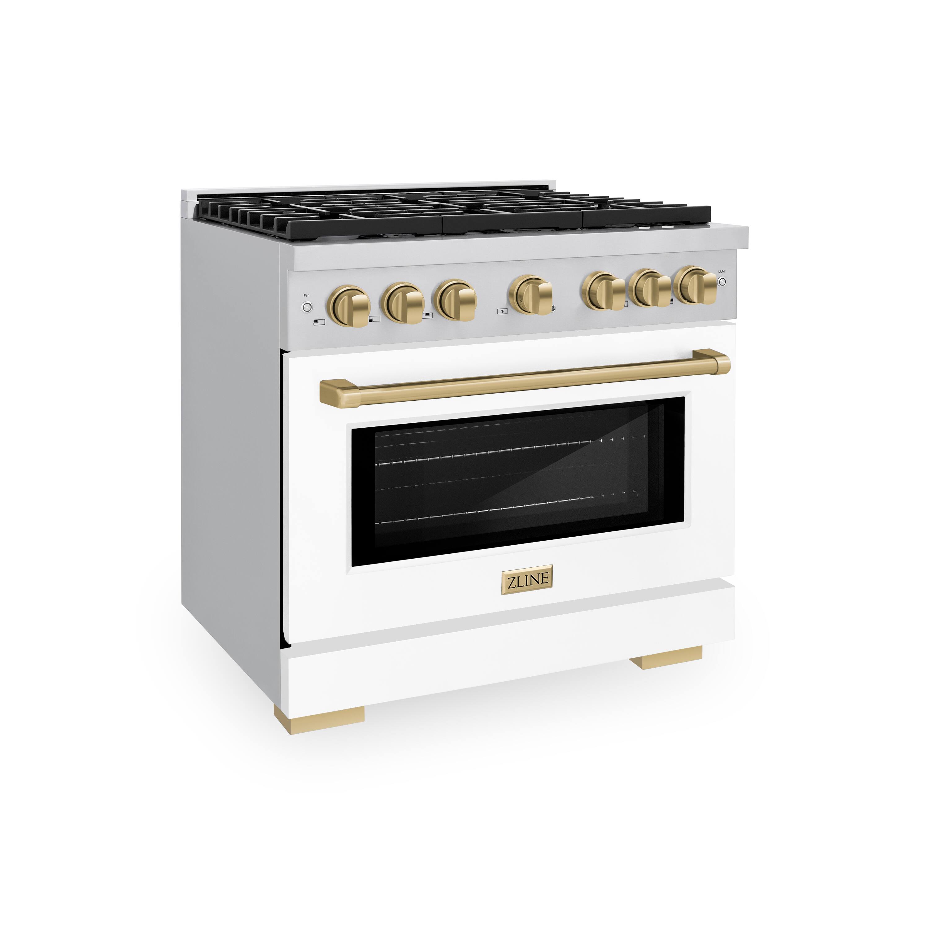 Left. ZLINE - ZLINE Autograph 36" Paramount Dual Fuel Range with Bronze Accents (SDRZ-WM-36-CB) - White.