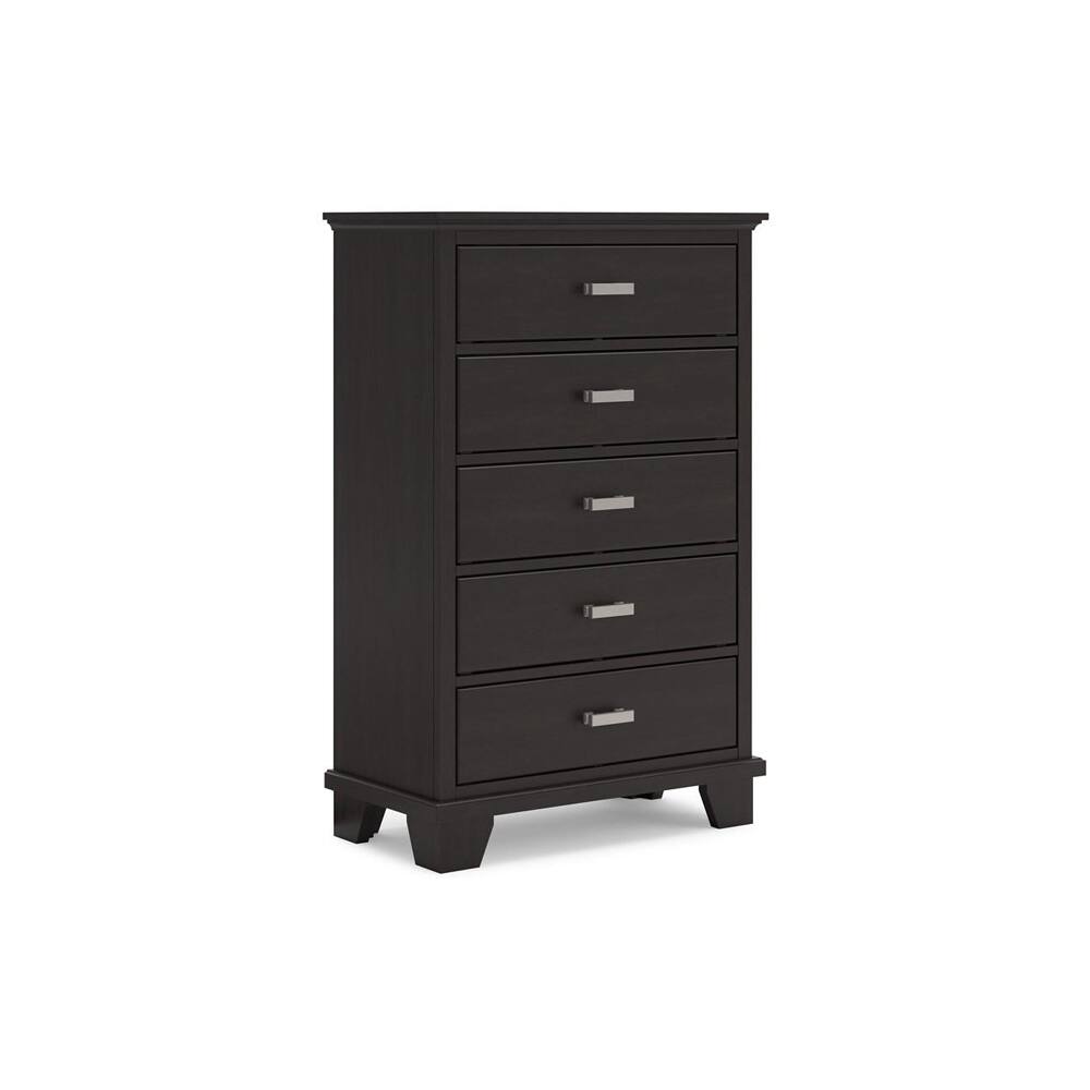 Angle. Ashly - Covetown 5-Drawer Chest of Drawers - Dark Brown.