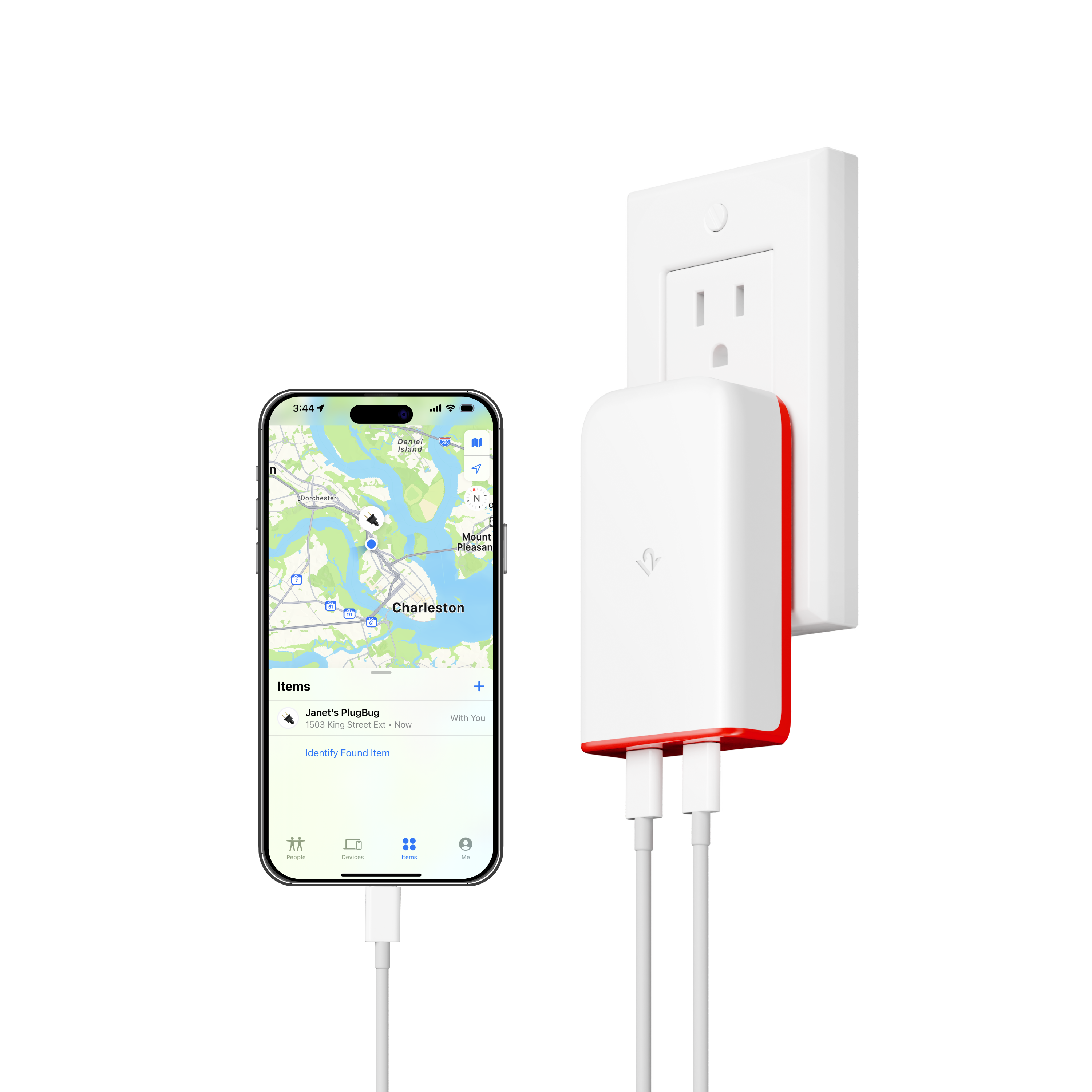 3:44 1
9
Dannel Island
N
n
Corchesten
N Top
Mount Pleasant
Charleston
Items
+
Janet's PlugBug 1503 King Street Ext Now
With You
Identify Found Item
People
Devices
Sems