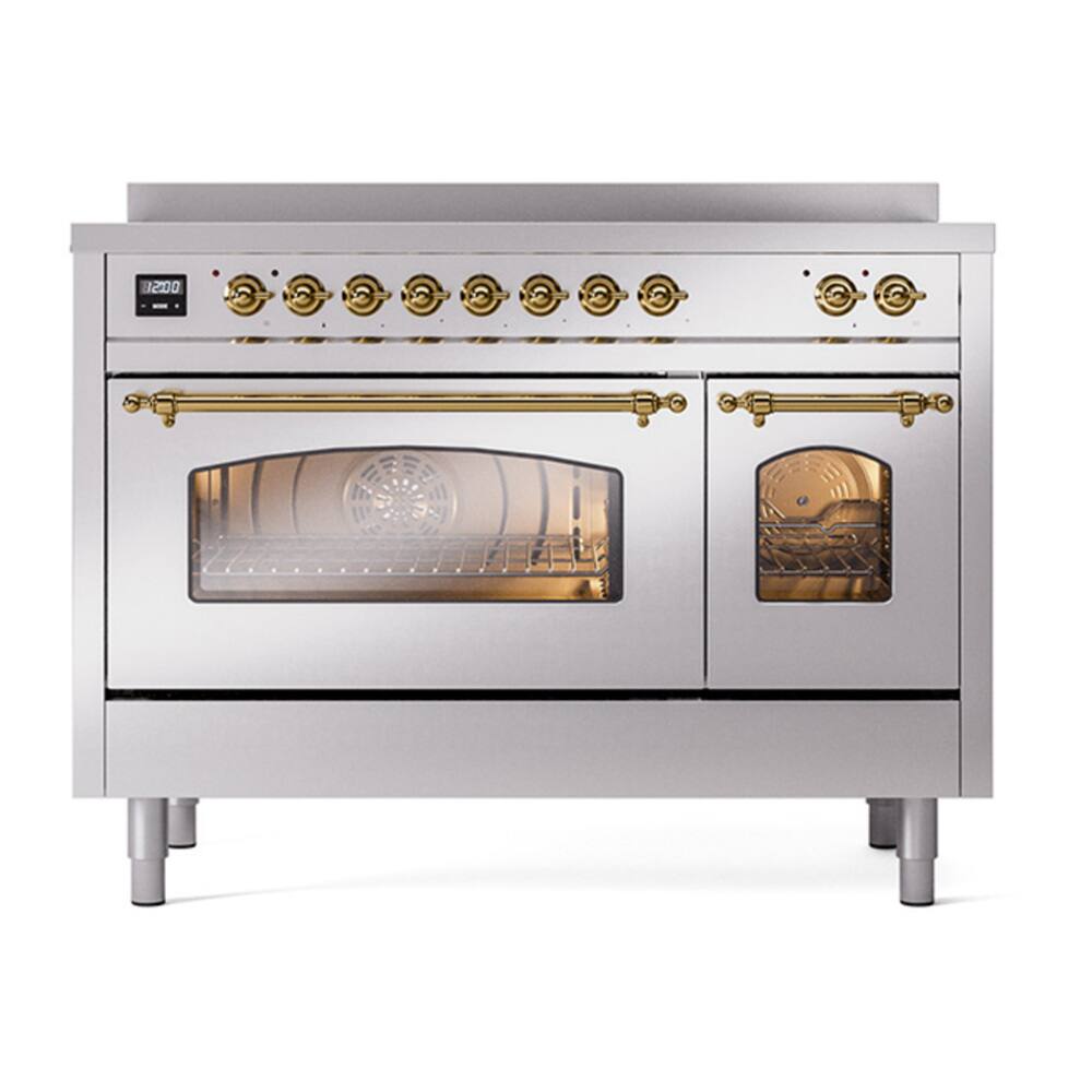 Alt View 4. ILVE - ILVE Nostalgie II Series 48 in. Induction Range with 6 Induction Elements (Brass Trim) - Stainless Steel.