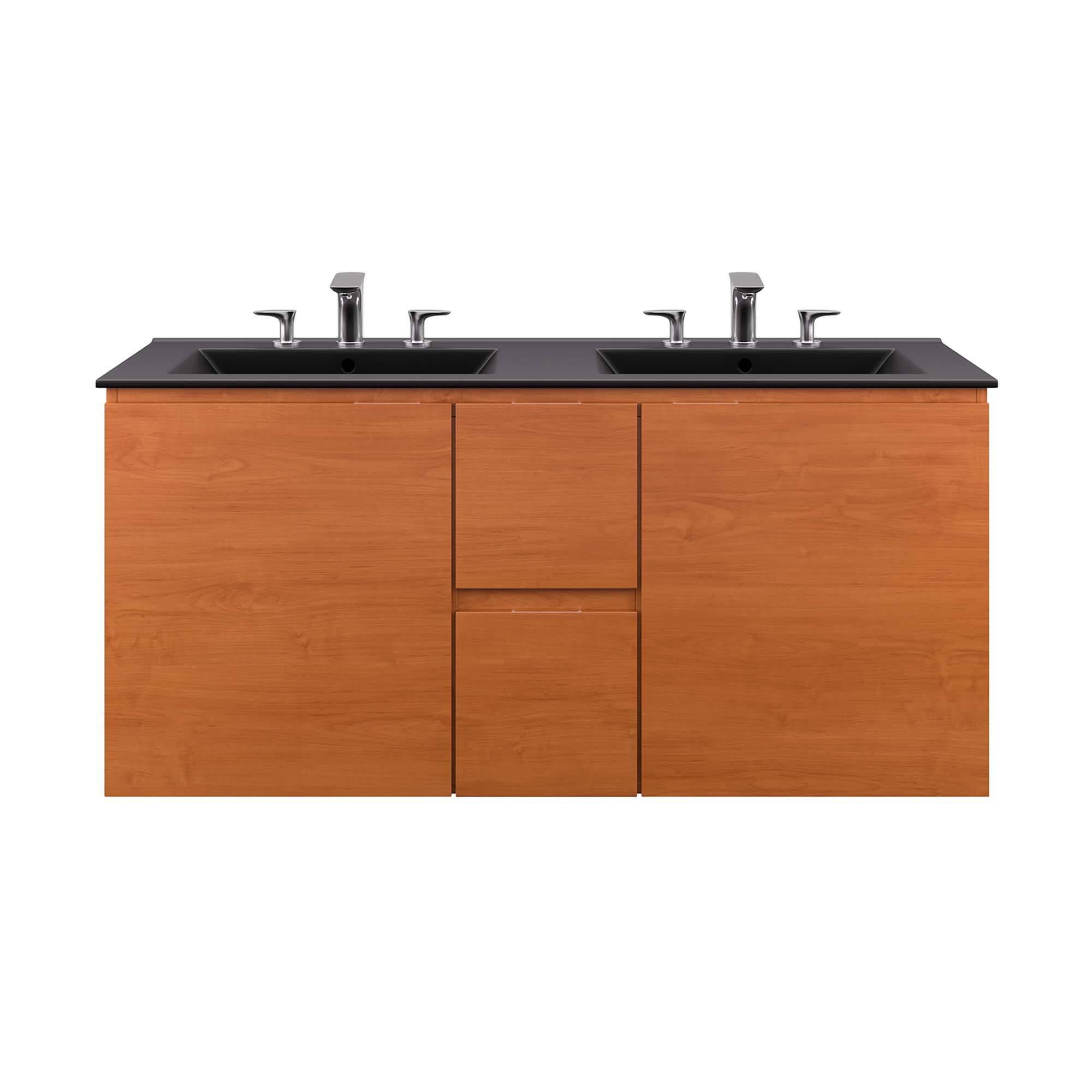 Alt View 2. Modway - Scenic 48" Double Wall-Mount Bathroom Vanity by Modway - Cherry Black.