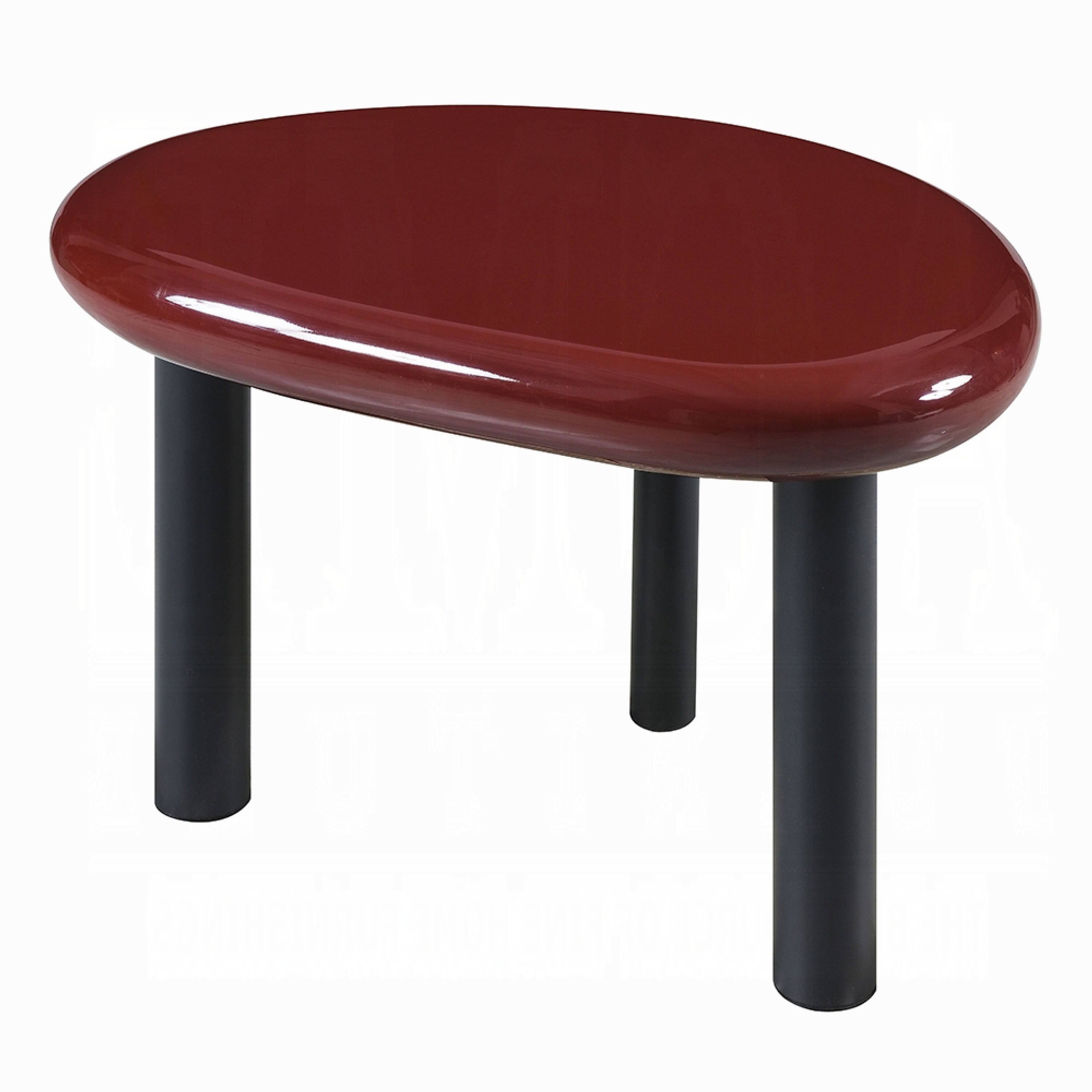 Alt View 2. Manhattan Lane - Endy End Table, 21 Inch Asymmetric Red High Gloss, 3 Round Metal Legs - Red.