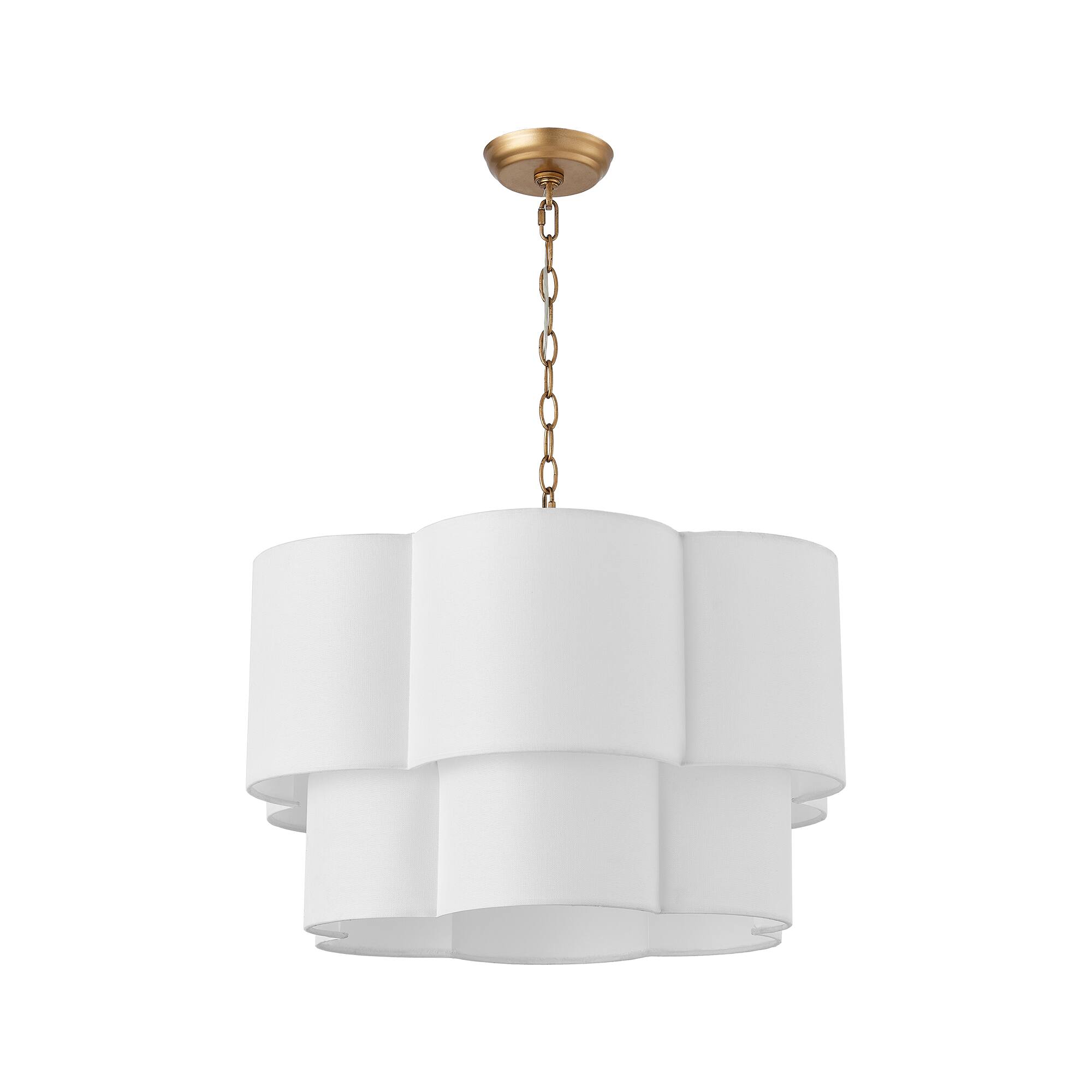 Alt View 2. Parrot Uncle - 23 Inch Modern Fabric 2 Tier Scalloped Chandelier 6 Light Pendant Light with Adjustable Chain - White.