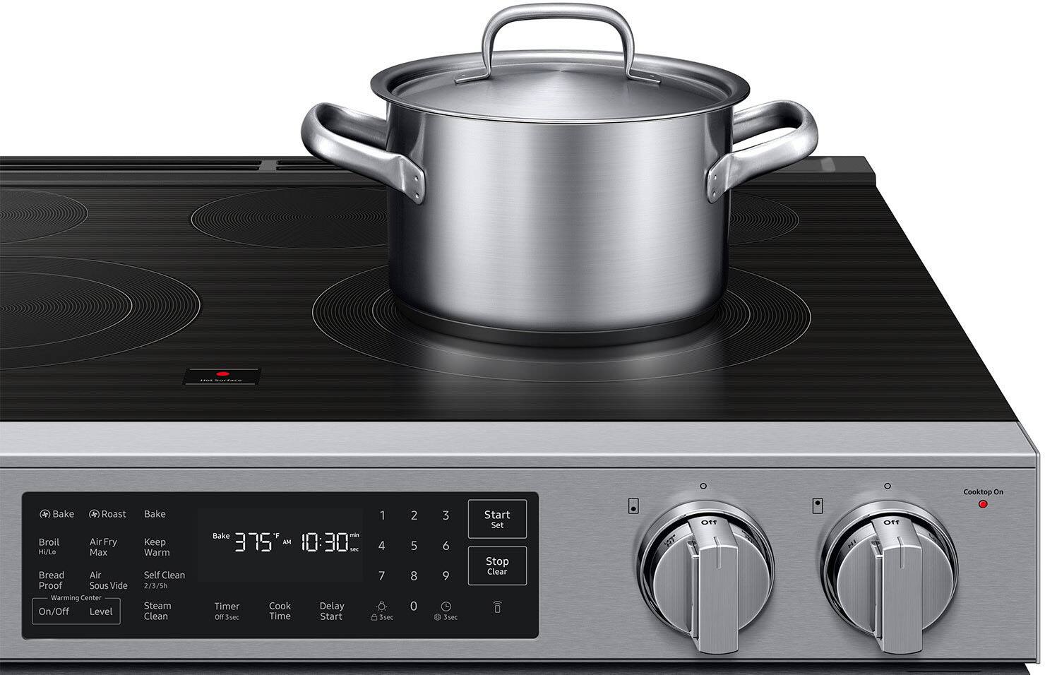 Cooktop On  
Bake Roast Broil Air Fry Hi/Lo Max Bread Air Proof Sous Vide Warming Center On/Off Level Bake Keep Warm Self Clean 2/3/5h Steam Clean Bake F - 375 AM 10:30 - Timer Cook Delay of 3sec Time Start 1 4 7 3sec 2 5 8 0 3 6 9 3sec Start Set Stop Clear OHf OfT