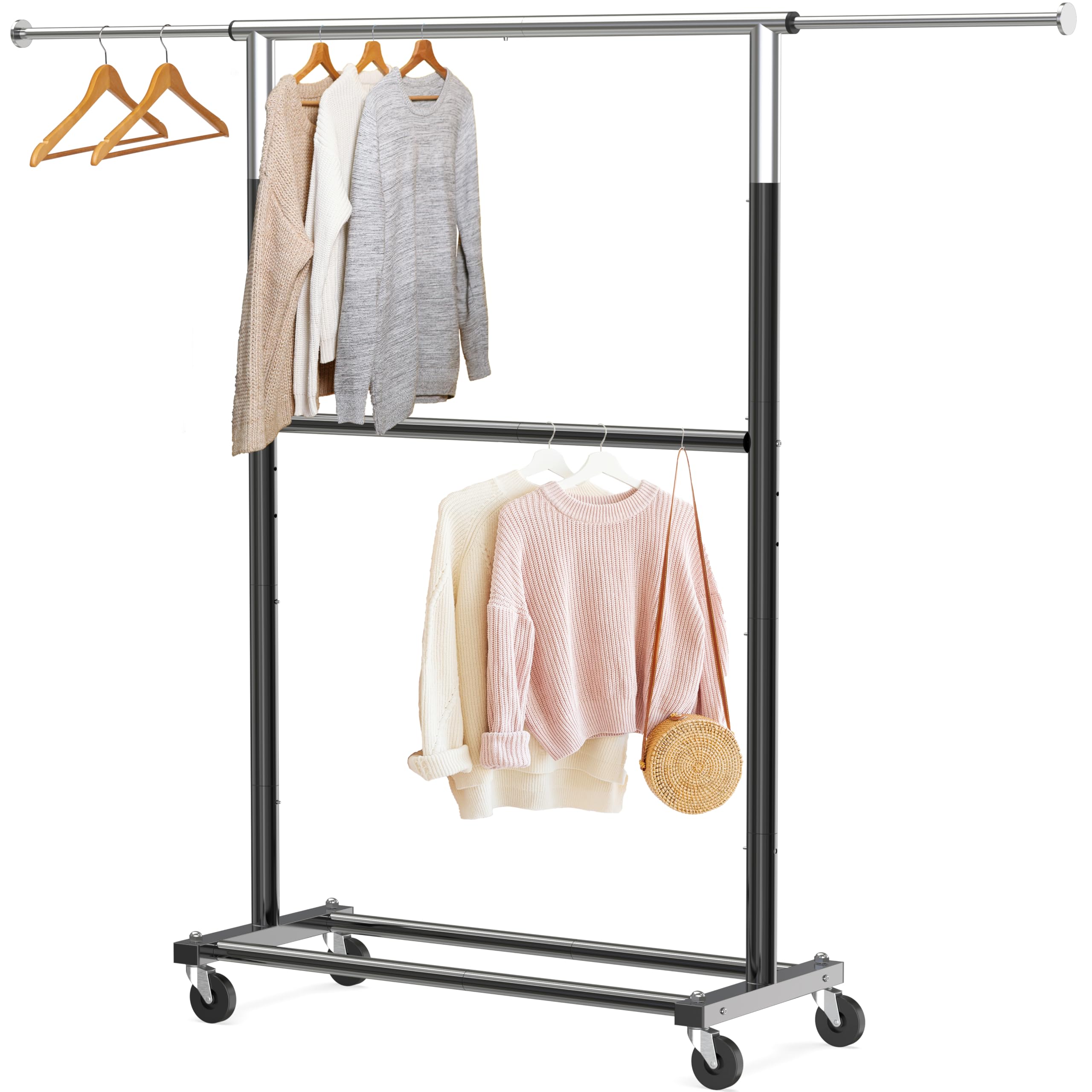 Front. Hirose Alice - Simple Houseware Double Rod Garment Rack - Black.