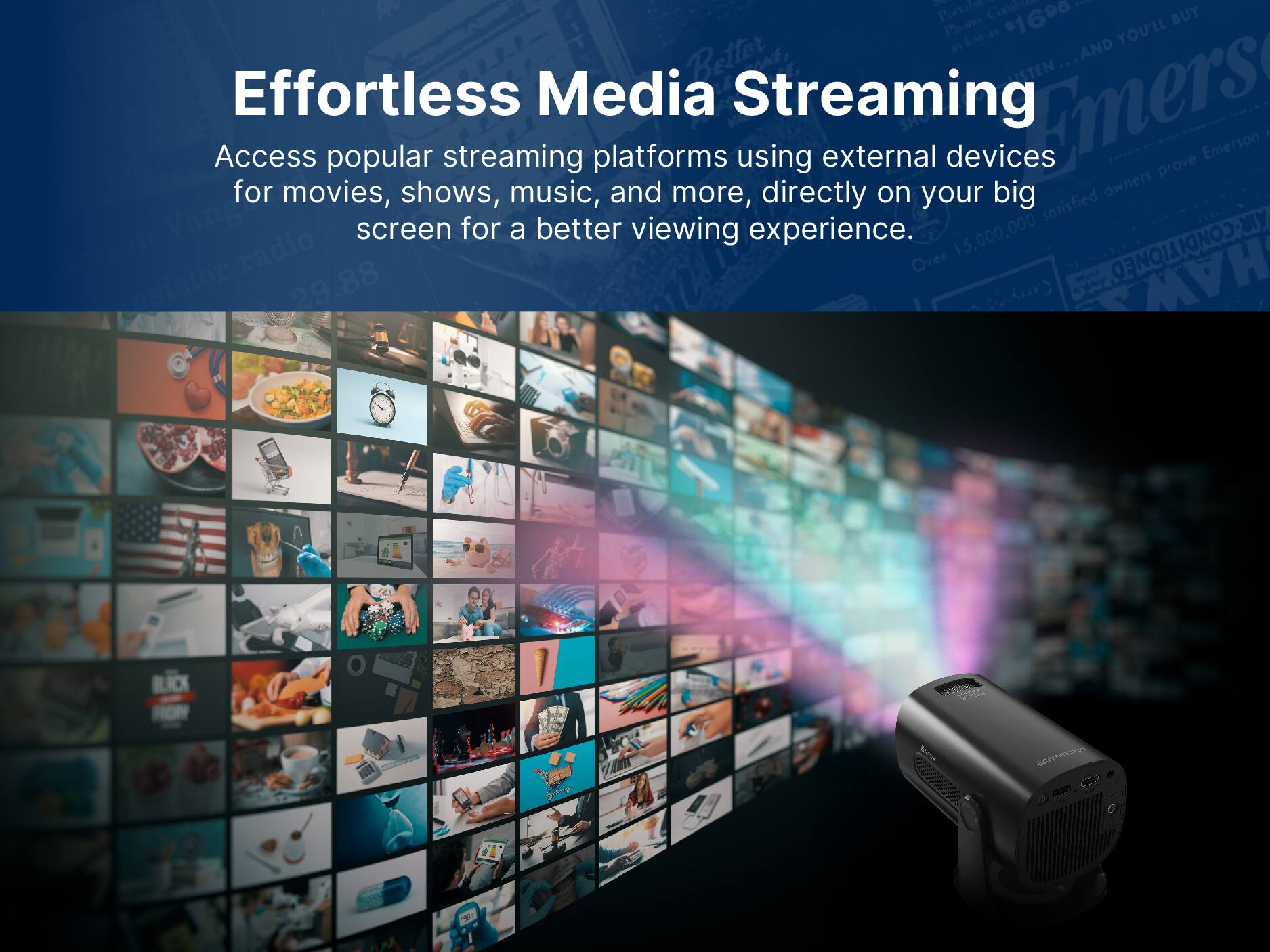 Effortless Media Streaming

Access popular streaming platforms using external devices for movies, shows, music, and more, directly on your big screen for a better viewing experience.