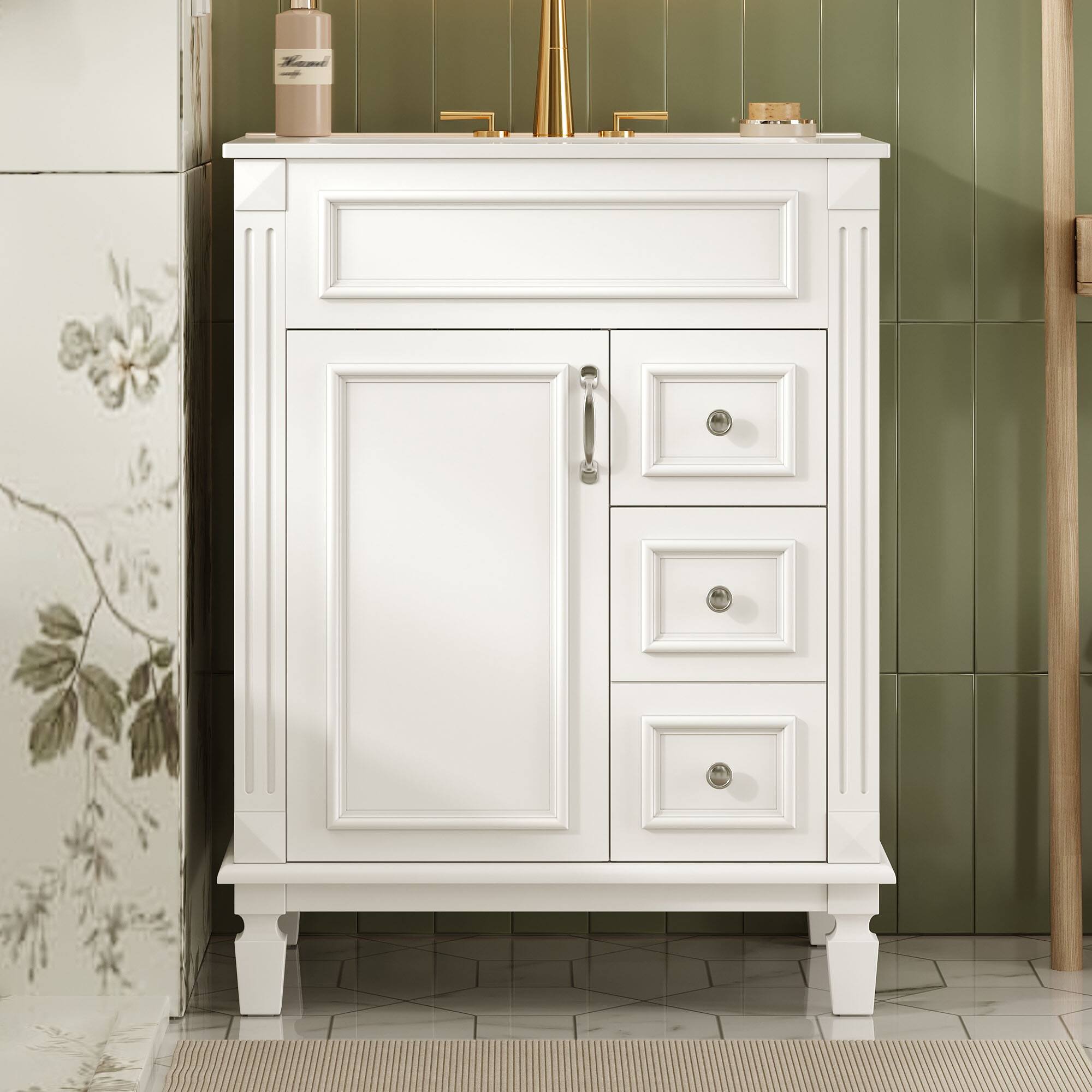 Loheer - 24 inch bathroom vanity with sink Small Bathroom Sink Cabinet Solid Wood Frame - White