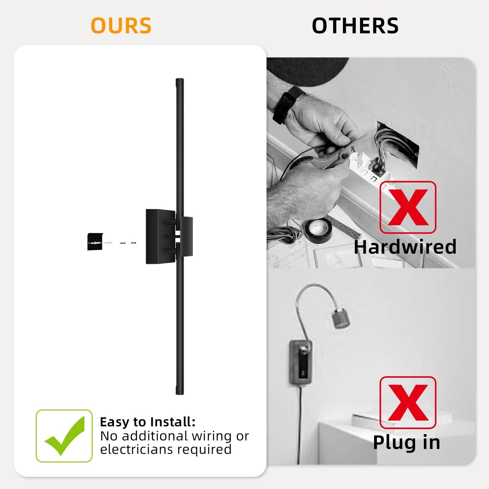 **OURS**

- Easy to Install:
  - No additional wiring or electricians required

**OTHERS**

- Hardwired
- Plug in