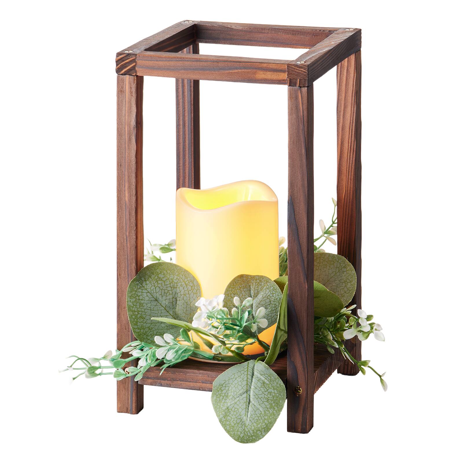 Alt View 5. VEVOR - 12 Set/36 Pcs Wooden Wedding Lantern Centerpiece, Includes 12 Wooden Lantern Candle Holder 12 Flameless LED Candle - Brown.