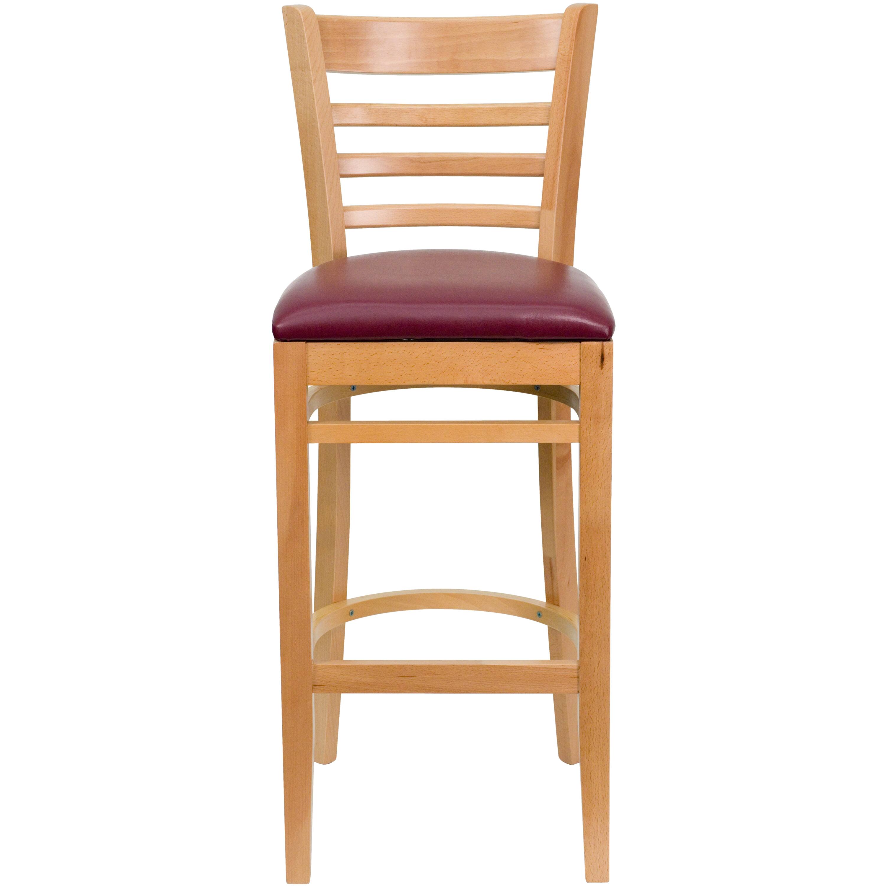 Alt View 6. Emma + Oliver - Bar Stools | Set of 2 Wood Bar Stools with Back - Burgundy Vinyl Seat/Natural Wood Frame.