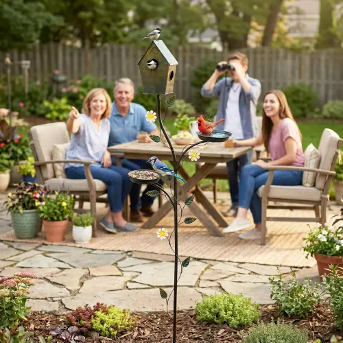 Alt View 9. Winado - 75in Height 3-in-1 Metal Bird Bath Freestanding with Bird House, Stakes, Bird Feeder for Outdoor Patio Garden Yard Lawn - Bronze.