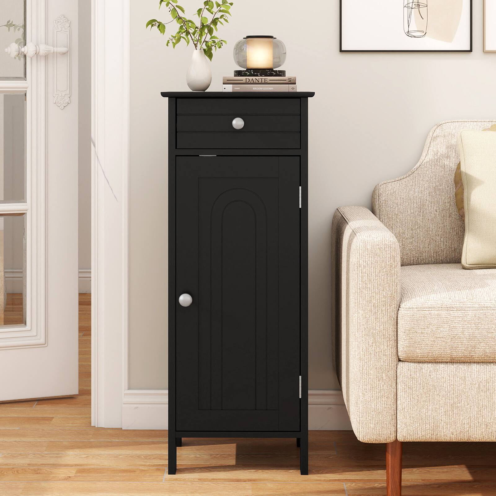 Alt View 5. Costway - Costway Bathroom Storage Floor Cabinet Organizer Free-Standing w/ Drawer - Black.