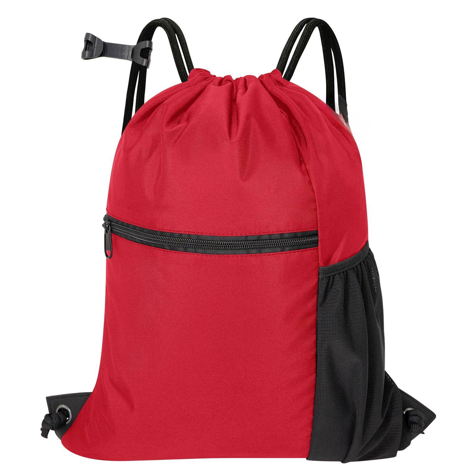 Pacoar Cade - Men & Women Outdoor Sport Gym Sack Waterproof Drawstring Backpack Bag -black - Red