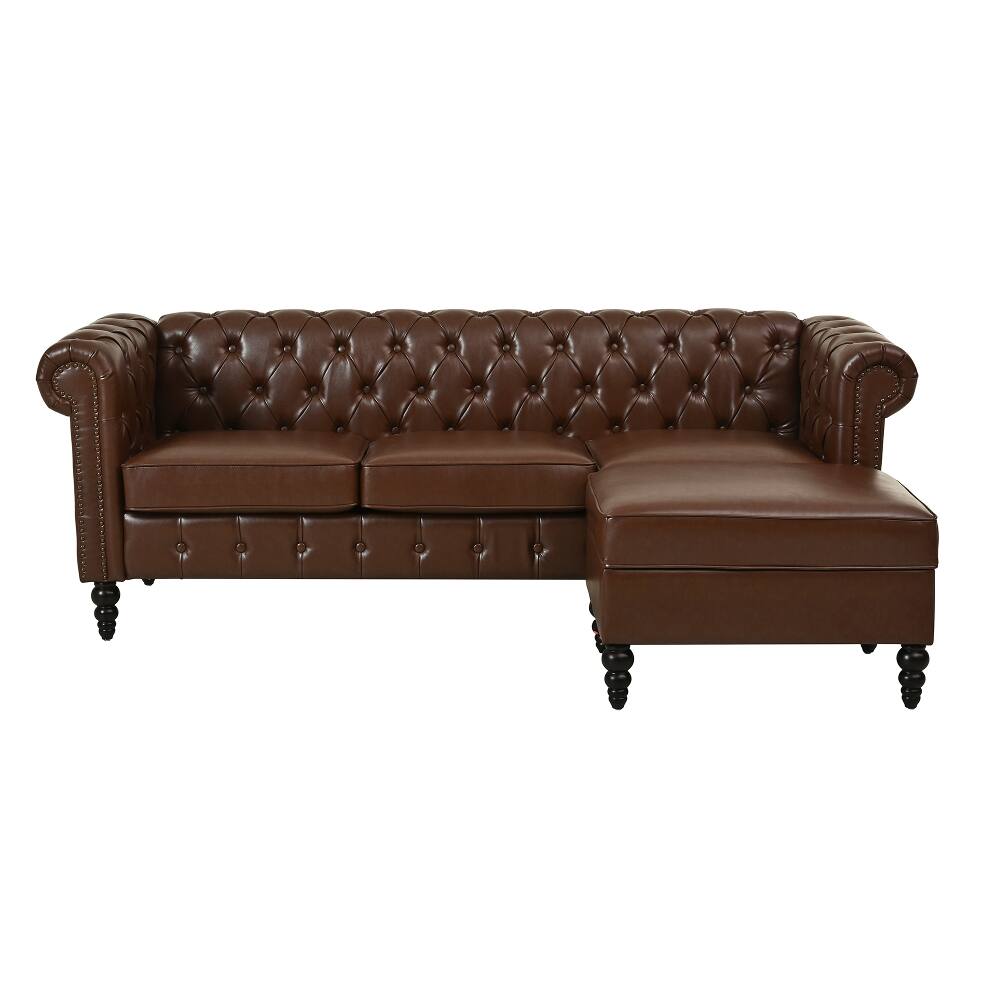 Alt View 1. Loheer - Loheer 85 Inch L-Shaped Sectional Sofa PU Leather Couch 4-Seater - Black.