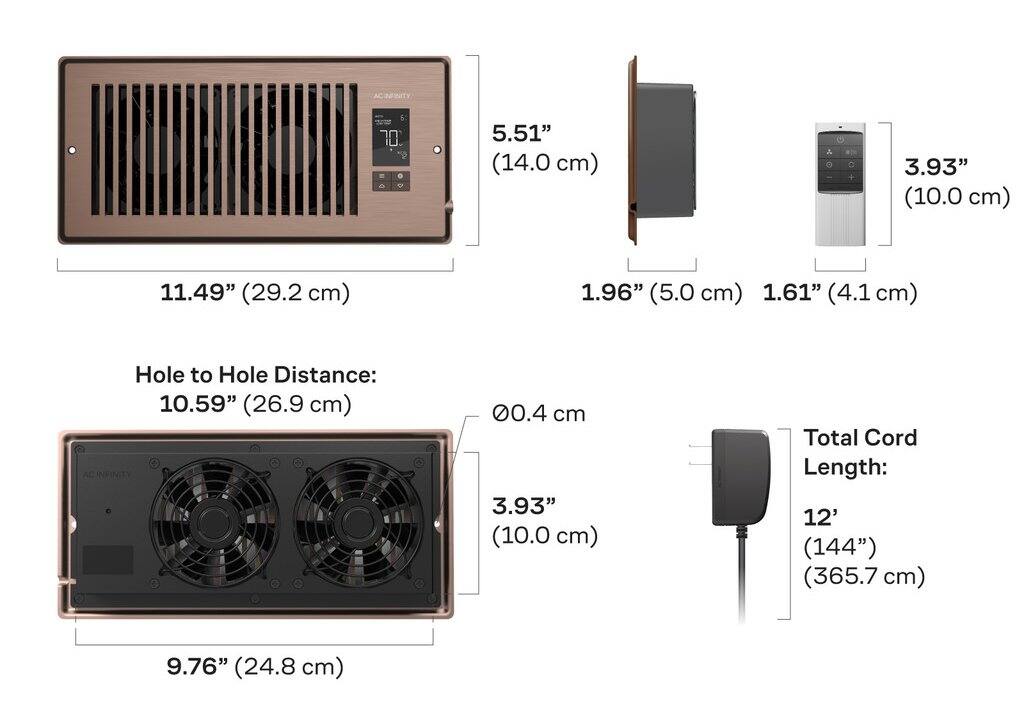 10 5.51" (14.0 cm) 3.93" (10.0 cm) 11.49" (29.2 cm) 1.96" (5.0 cm) 1.61" (4.1 cm) Hole to Hole Distance: 10.59" (26.9 cm) 0.4 cm 3.93" (10.0 cm) Total Cord Length: 12' (144") (365.7 cm) 9.76" (24.8 cm)