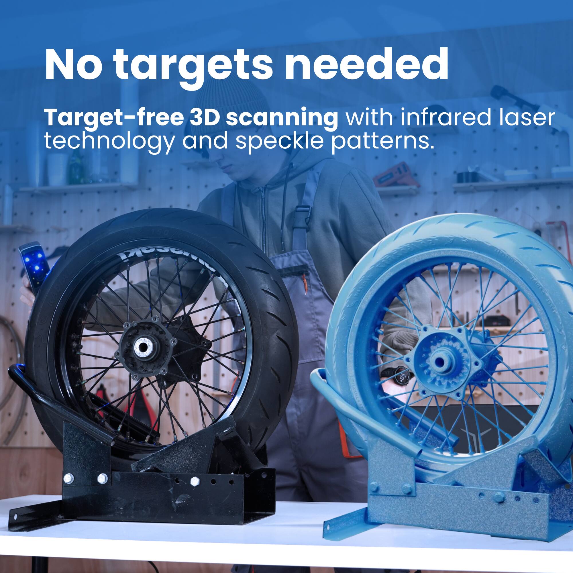 No targets needed
Target-free 3D scanning with infrared laser technology and speckle patterns.
