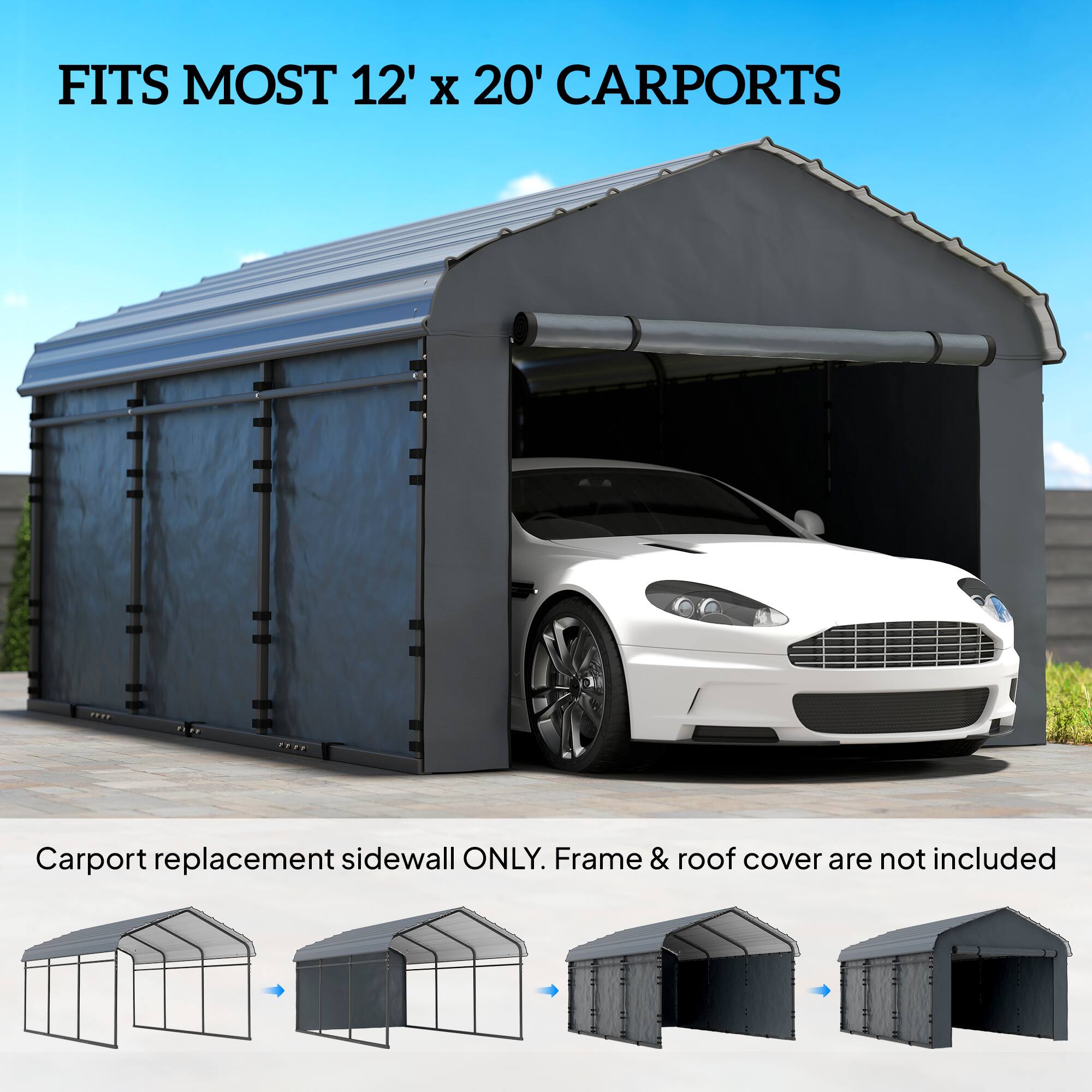 FITS MOST 12' x 20' CARPORTS

Carport replacement sidewall ONLY. Frame & roof cover are not included