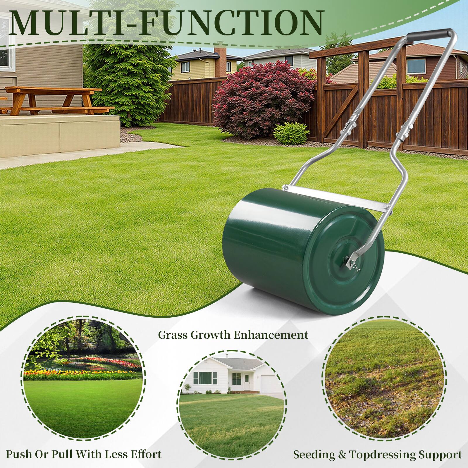 MULTI-FUNCTION

- Grass Growth Enhancement
- Push Or Pull With Less Effort
- Seeding & Topdressing Support