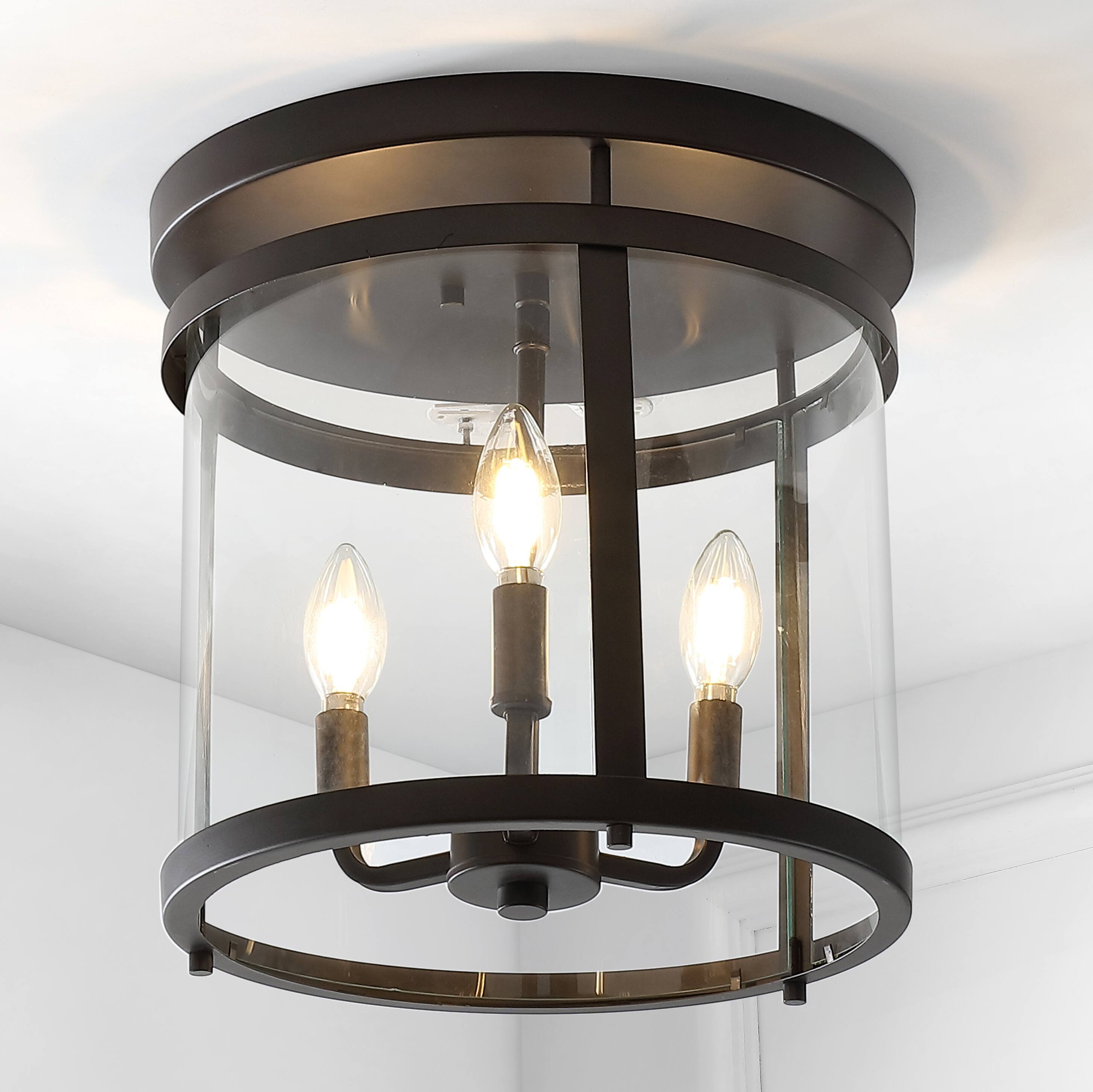 Alt View 1. Jonathan Y - Ciel Simple Farmhouse 12.5" 3-Light Metal/Glass Rustic Vintage LED Flush Mount, Oil Rubbed Bronze - Oil Rubbed Bronze.