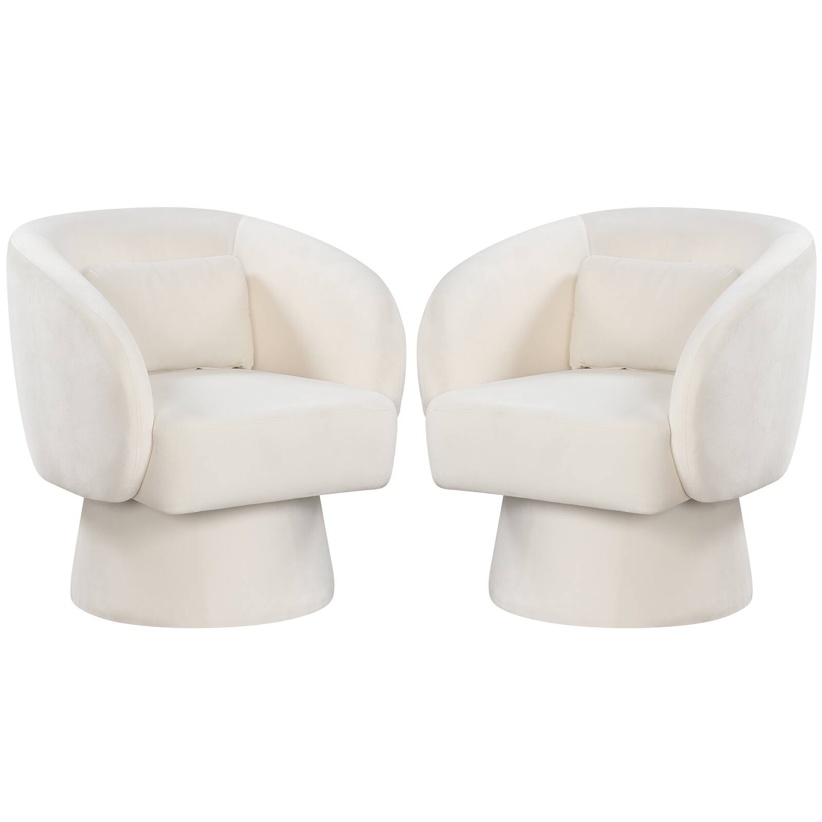 Gymax - 2PCS Swivel Accent Chair w/ Back Removable Lumbar Pillow 360 Degree Rotating Function Beige - Beige
