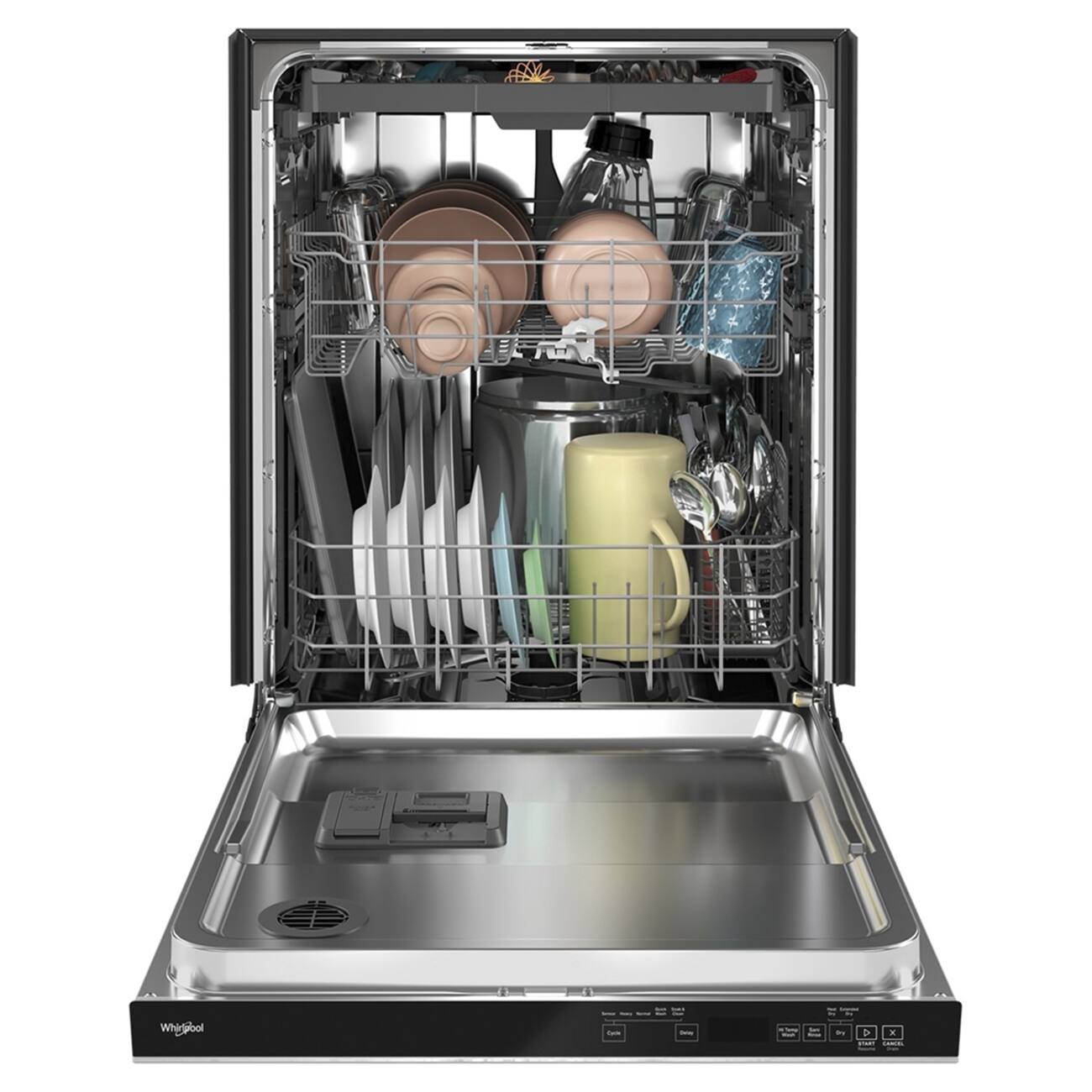 Angle. Whirlpool - 24 inch Top Control Built-In Stainless Steel Tub Dishwasher with 3rd Rack, AI Intelligent Wash, 47 dBA - Stainless Steel.