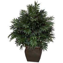 BreeBe - Triple Bamboo Palm w/Decorative Planter Silk Plant - Green