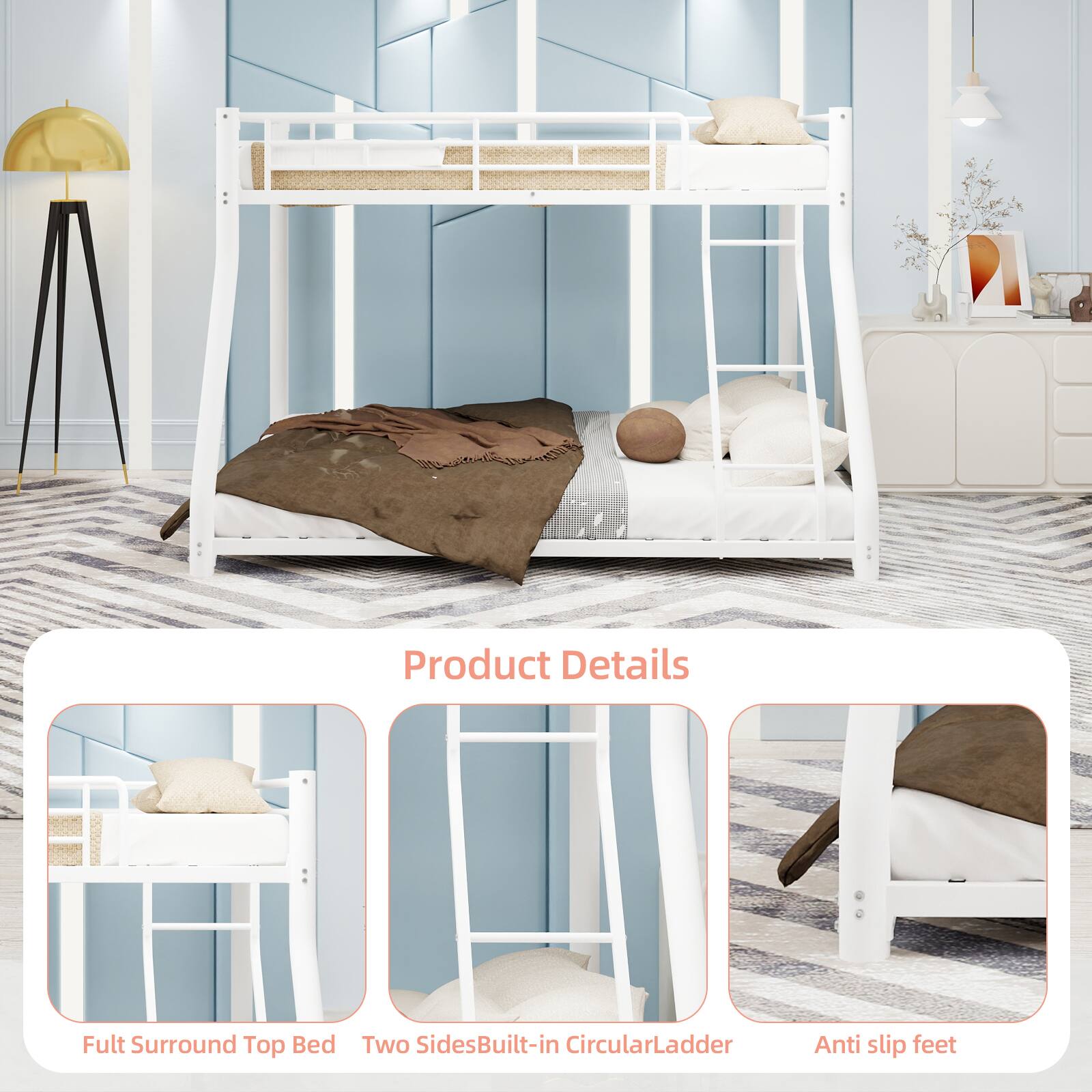 Product Details

- Full Surround Top Bed
- Two Sides Built-in Circular Ladder
- Anti Slip Feet