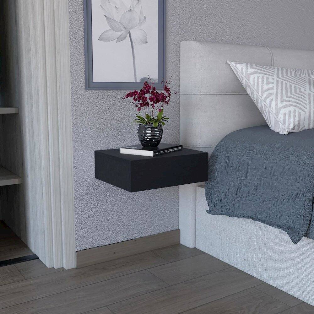 Alt View 2. TuHome - Milano Floating Nightstand Black MDF - Black.