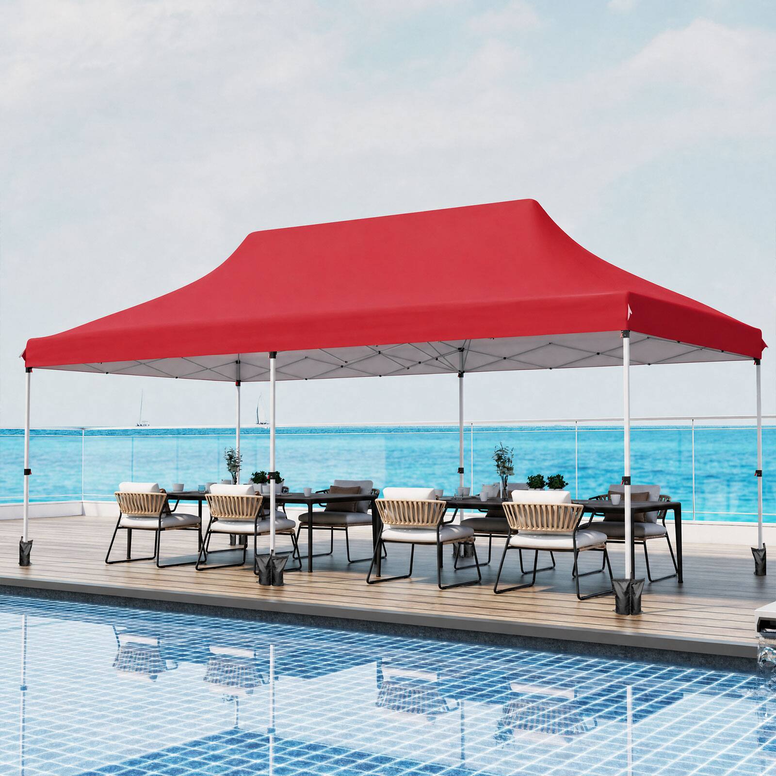 Alt View 4. Costway - Costway 10 x 20FT Pop-up Canopy Tent Folding Instant Sun Shelter with 3 Adjustable Heights - Red.