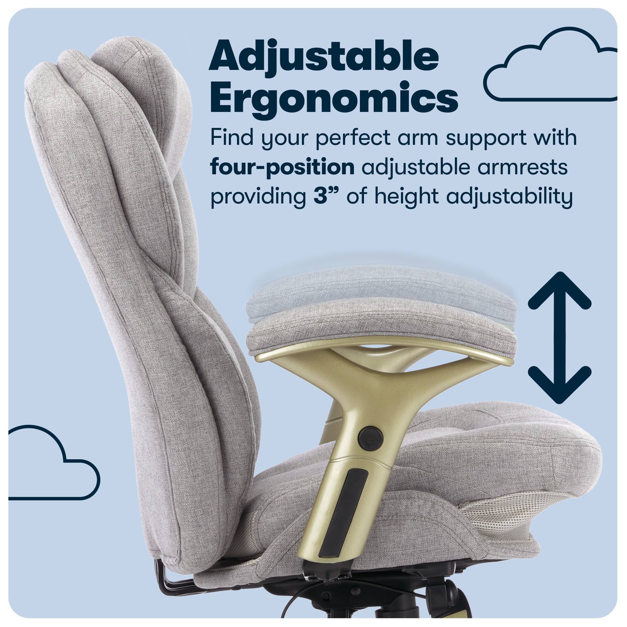 Adjustable Ergonomics: Find your perfect arm support with four-position adjustable armrests providing 3" of height adjustability.