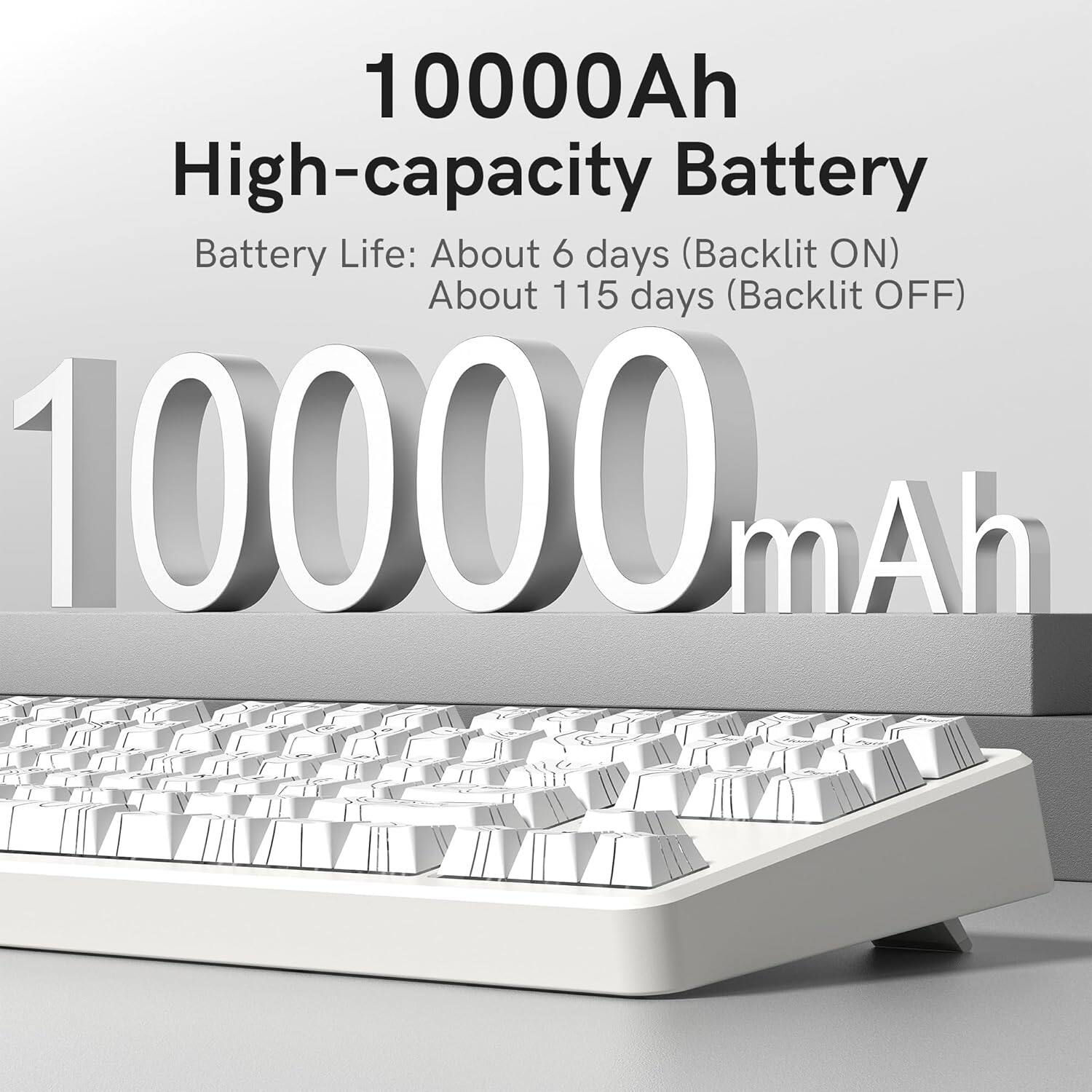 10000Ah High-capacity Battery  
Battery Life: About 6 days (Backlit ON)  
About 115 days (Backlit OFF)  
10000 mAh