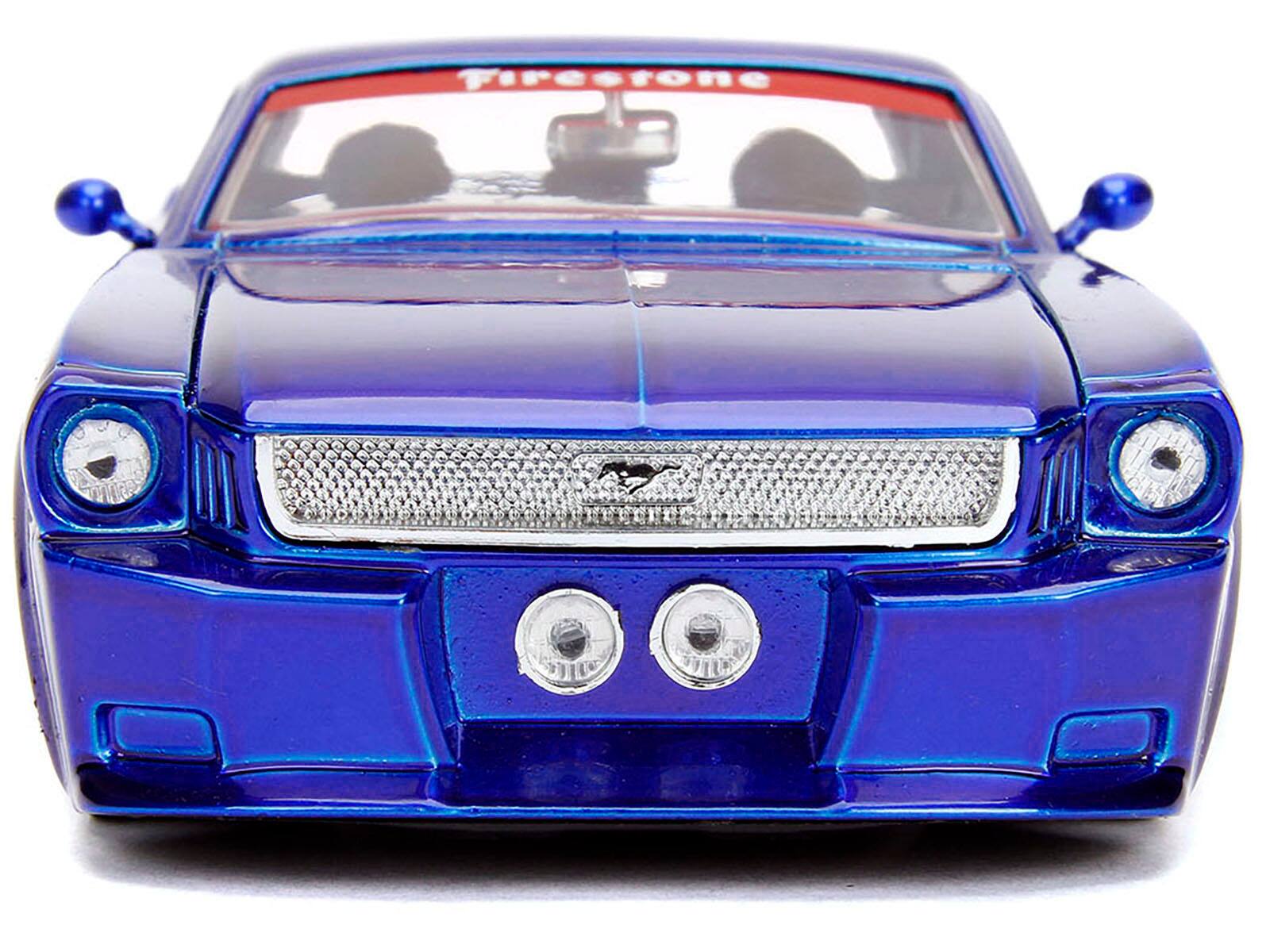 Alt View 1. Jada - 1965 Ford Mustang #5 "L. John's Racing" Candy Blue with Flame Graphics "Bigtime Muscle" Series 1/24 - Candy Blue With Flame.