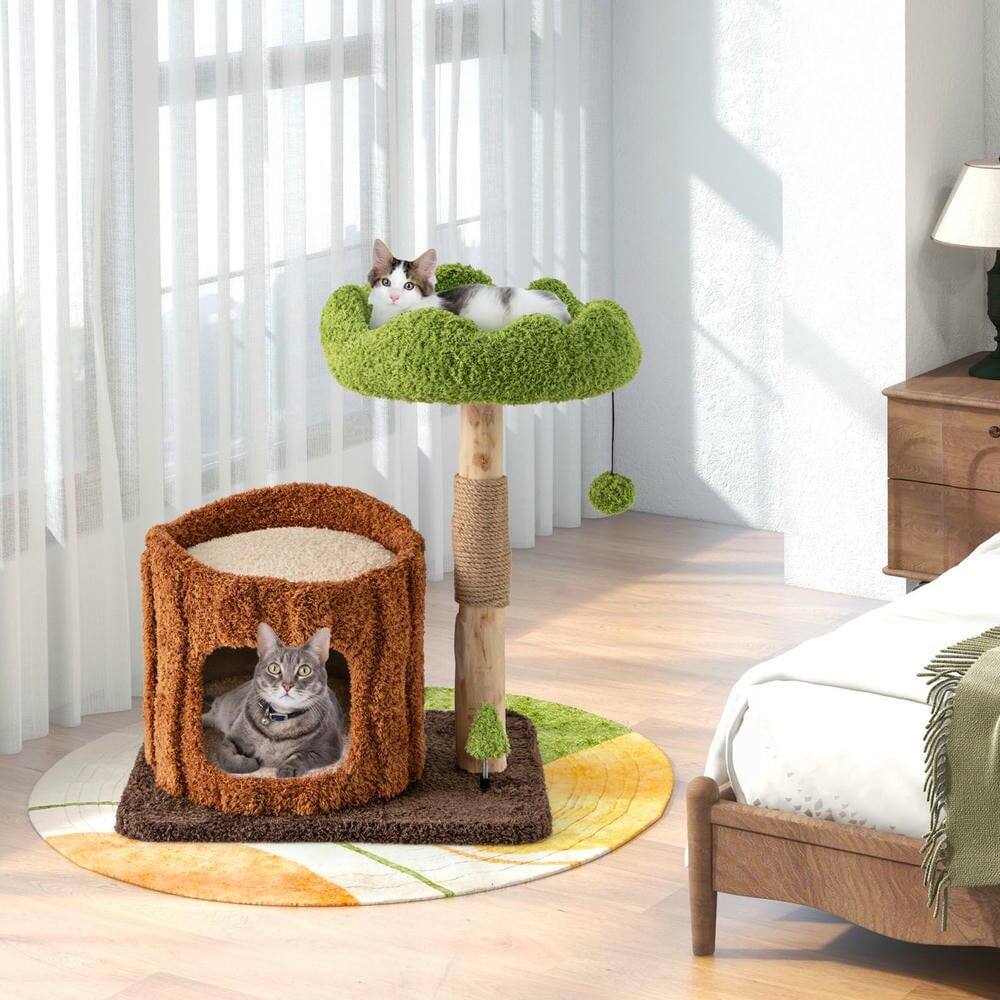 Left. Kadyn - Multi-Level Cat Tower with Scratching Posts and Plush Top Perch, Brown - Brown.