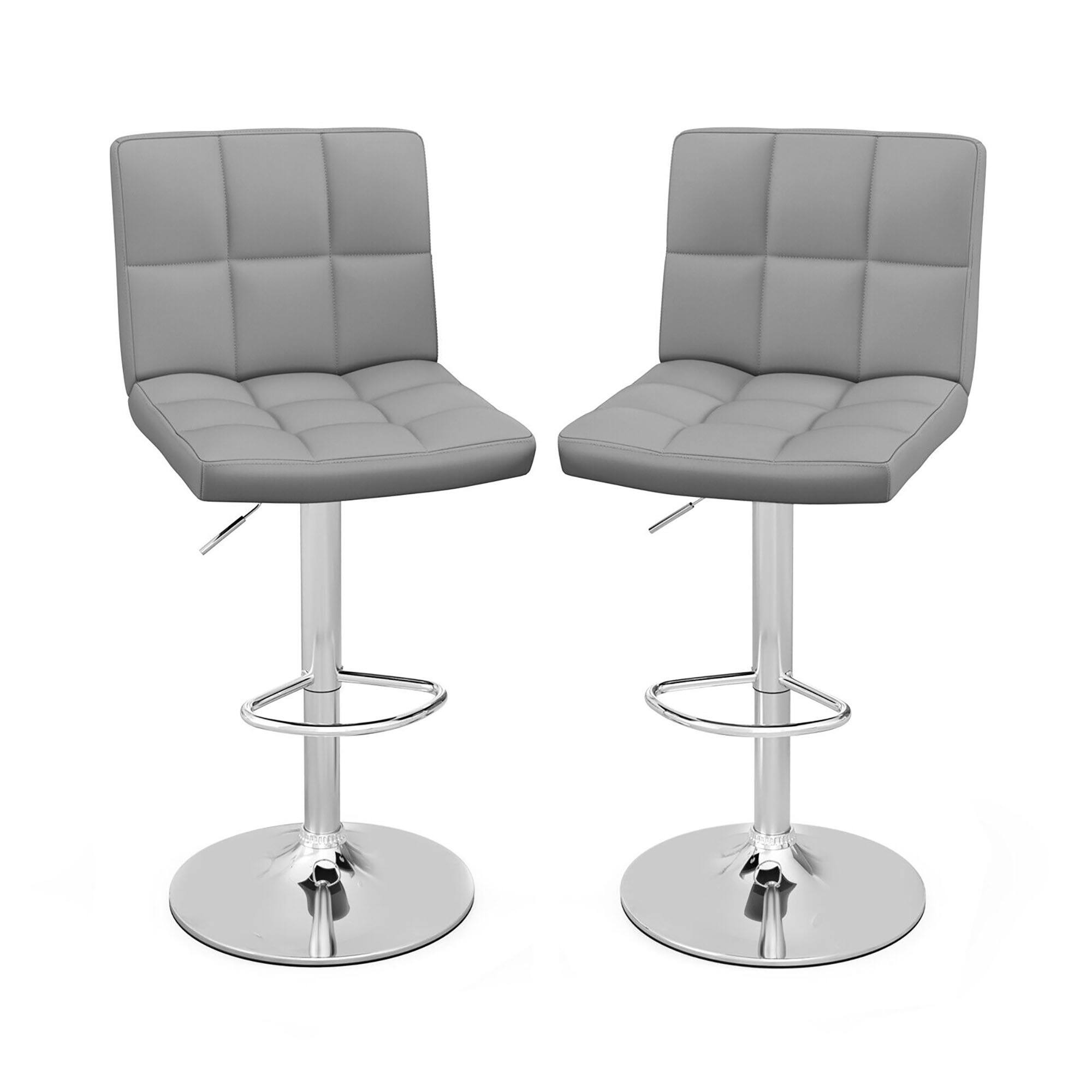 Gymax - Set of 2 Adjustable Swivel Bar Stool Counter Height Bar Chair PU Leather Grey - Gray
