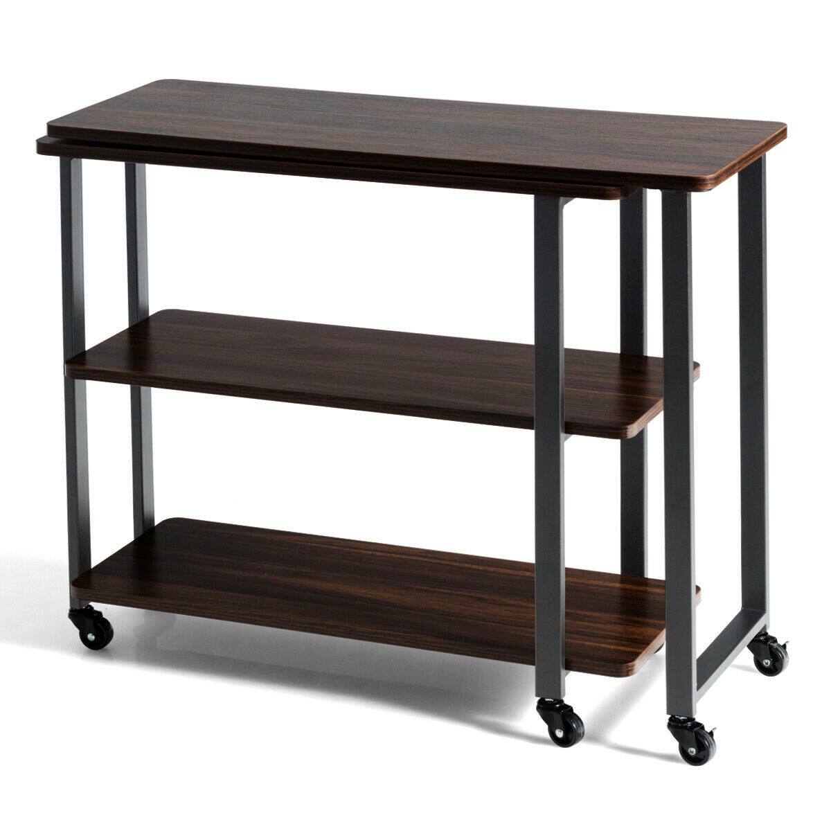 Alt View 9. Gymax - Gymax Walnut Sofa Side Table Rotating Bookcase End Table Patented w/Wheels - Walnut.