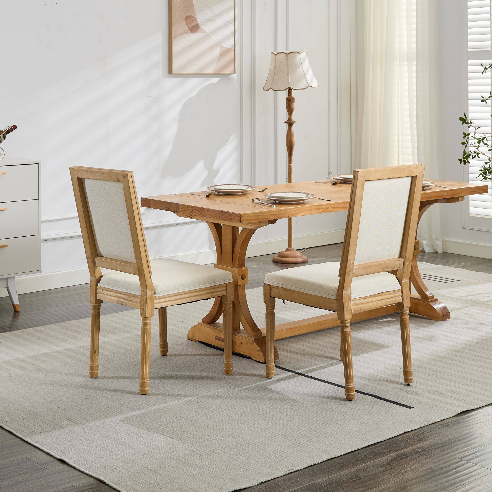 Alt View 2. Boyel Living - French Louis Style Dining Chairs Set of 2 with Square Back - Beige.
