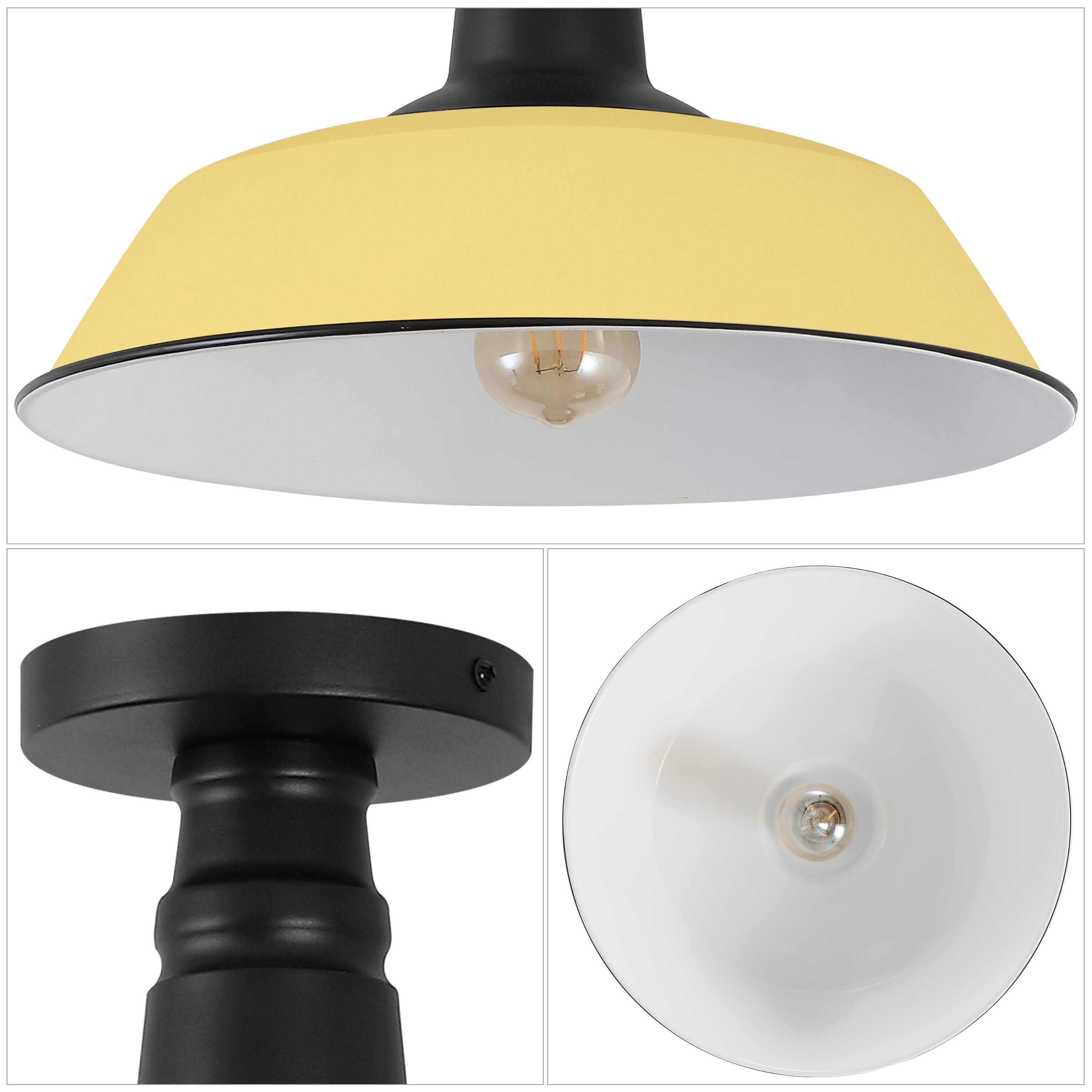 Alt View 4. Jonathan Y - Camila 14" 1-Light Classic Industrial Indoor/Outdoor Iron LED Semi Flush Mount, Matte Yellow - Matte Yellow/Black.
