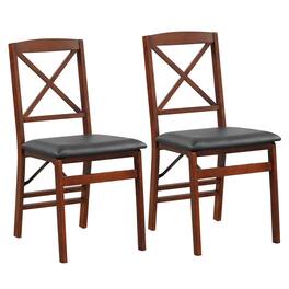 Costway - 2 Pack Folding Dining Chairs Foldable Chairs with PVC Padded Seat & High Backrest - Black,Brown