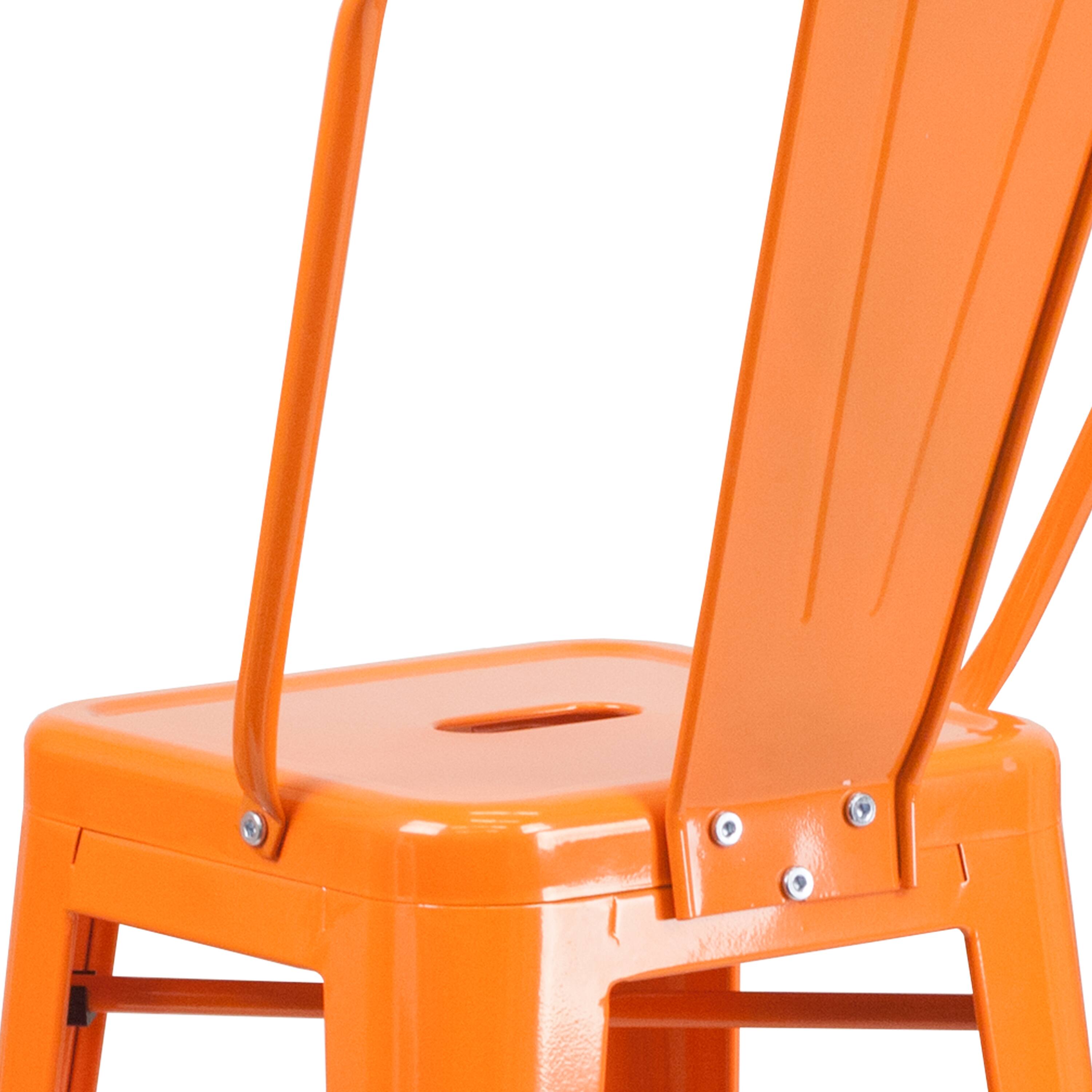 Alt View 9. Emma + Oliver - Commercial Grade 30"H Colorful Metal Indoor-Outdoor Barstool with Back - Orange.