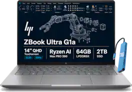 HP - ZBook Ultra G1a 14" QHD+ OLED Touchscreen Mobile Workstation - AMD Ryzen AI Max PRO 390 - 64GB RAM - 2TB SSD - Win11Pro - Silver