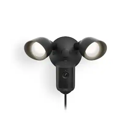 Front. Ring - Ring Floodlight Cam, Wired (newest model) — Wide-Angle Retinal 2K Video, 6x Enhanced Zoom, Ultra-Bright Floodlights - Black.