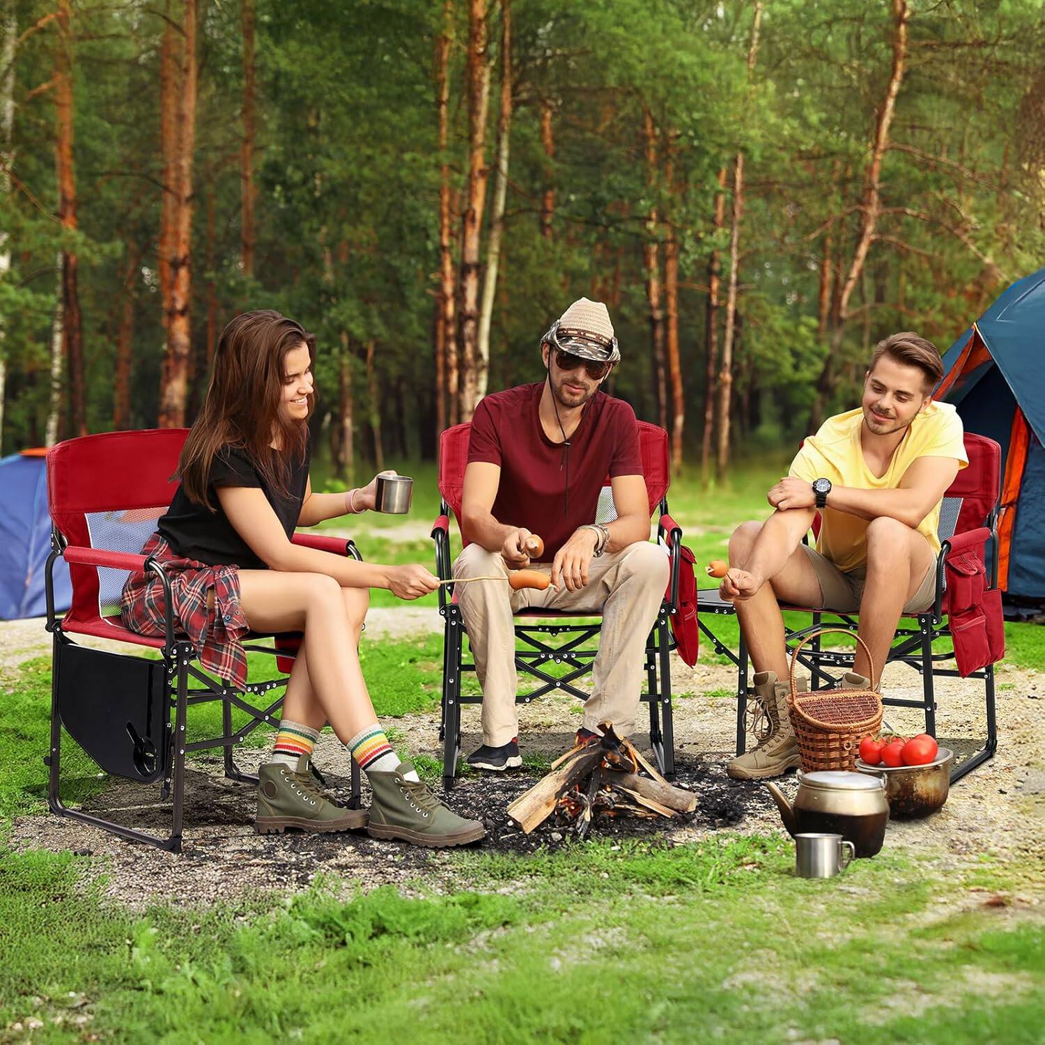 Alt View 8. Winado - 1PC Camping Directors Chair Portable Folding with Side Table, Carry Bag for Outdoor Adults Camping Beach Fishing Picnic - Red.