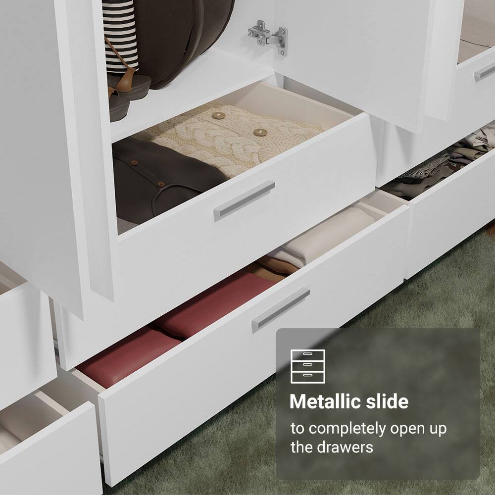 Metallic slide to completely open up the drawers