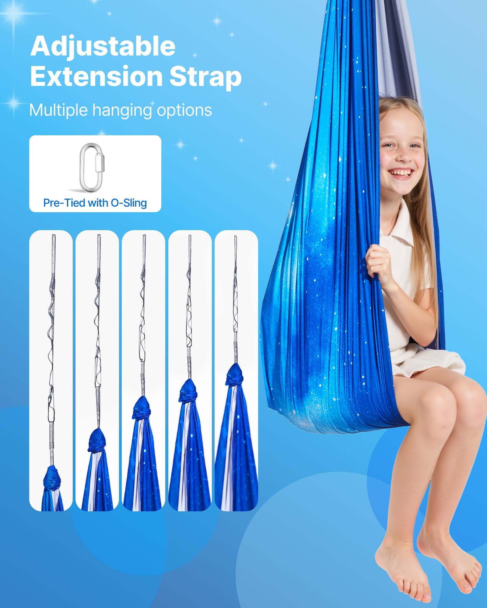 Adjustable Extension Strap  
Multiple hanging options  
Pre-Tied with O-Sling