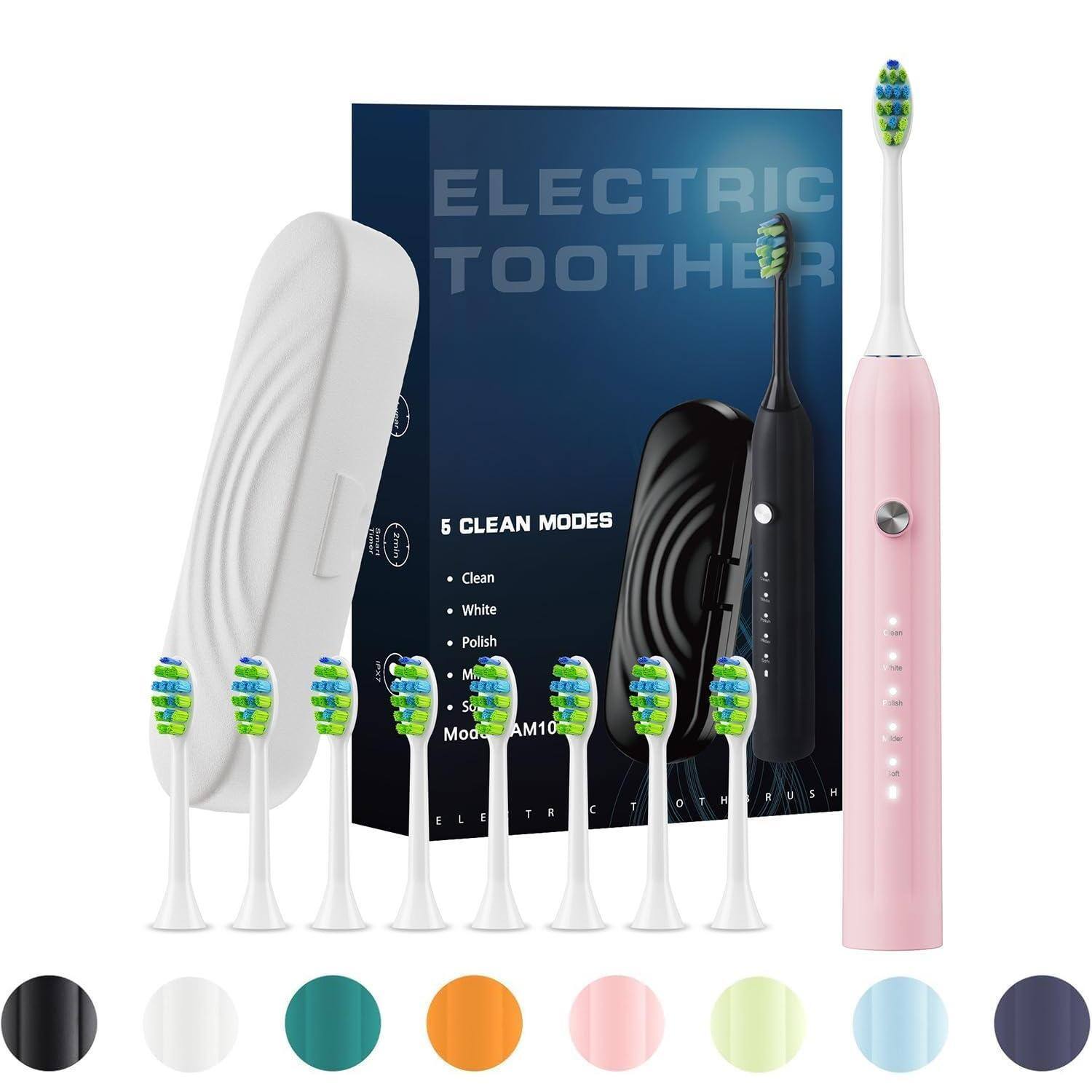 ELECTRIC TOOTHBRUSH

6 CLEAN MODES
- Clean
- White
- Polish
- Massage
- Soft
- Mode AM10

ELECTRIC TOOTHBRUSH
