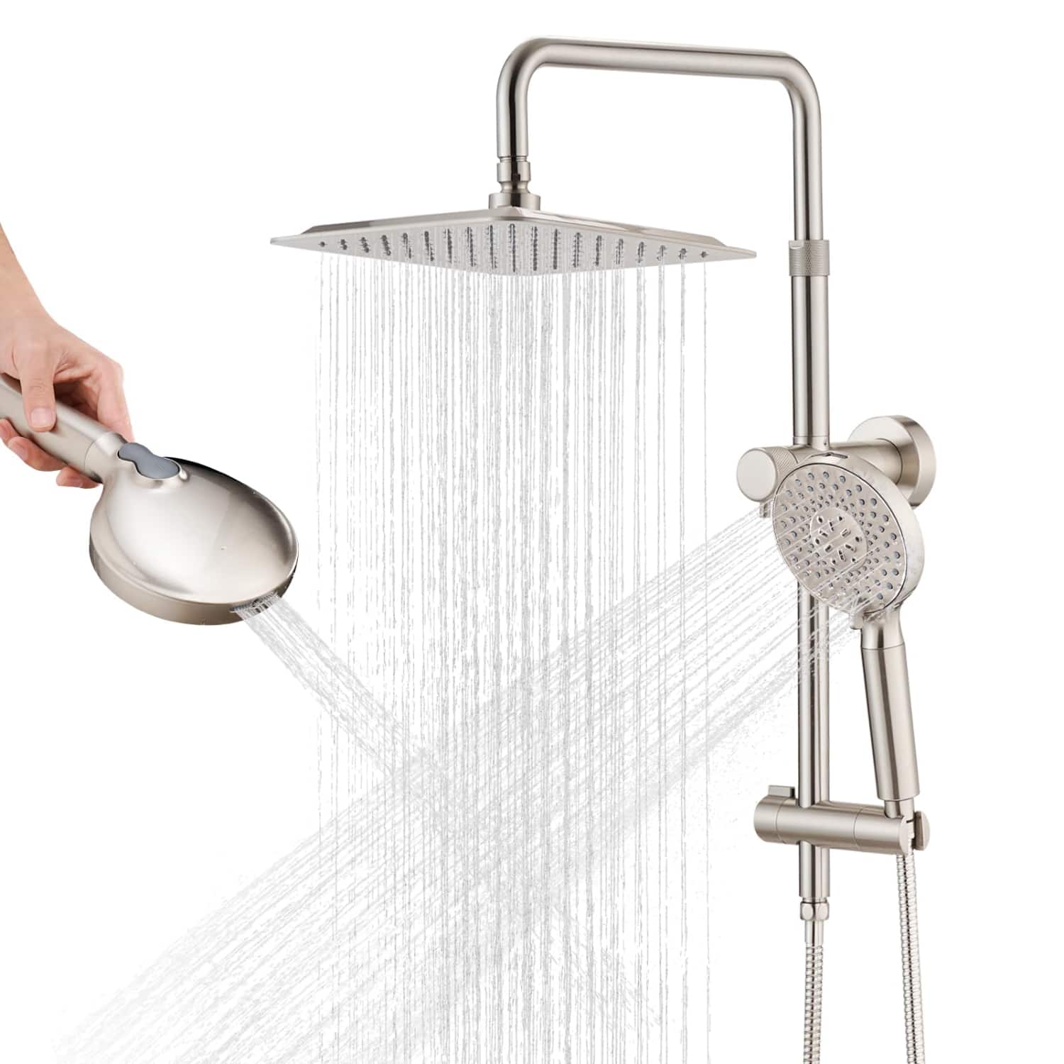 Dazzed Corner - 10” High Pressure Rainfall Shower Head & Handheld Combo - Brushed Nickel