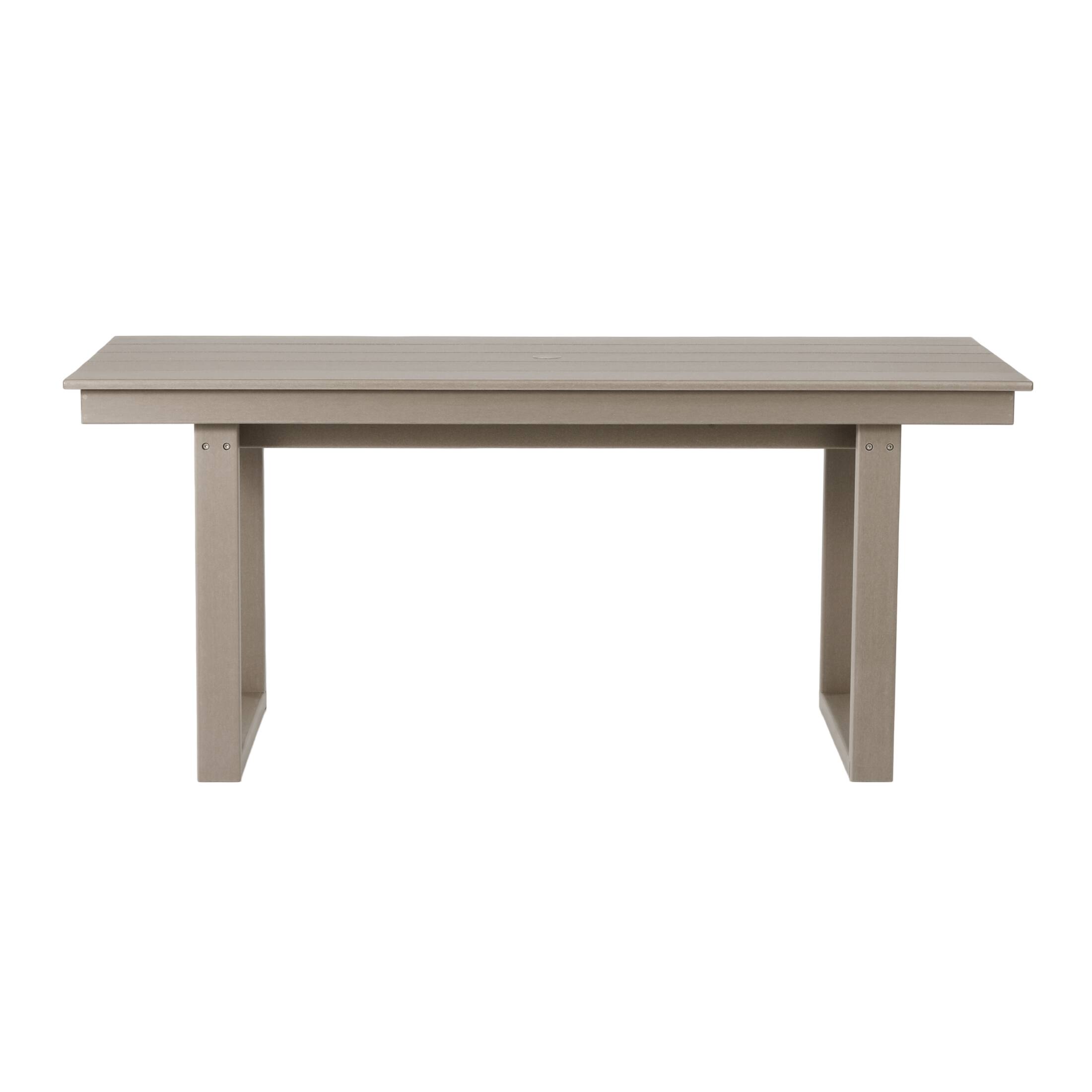 Left. WestinTrends - WestinTrends Paloma 7-Piece Modern HDPE Outdoor Patio Dining Table Set With Umbrella Hole - Weathered Wood.