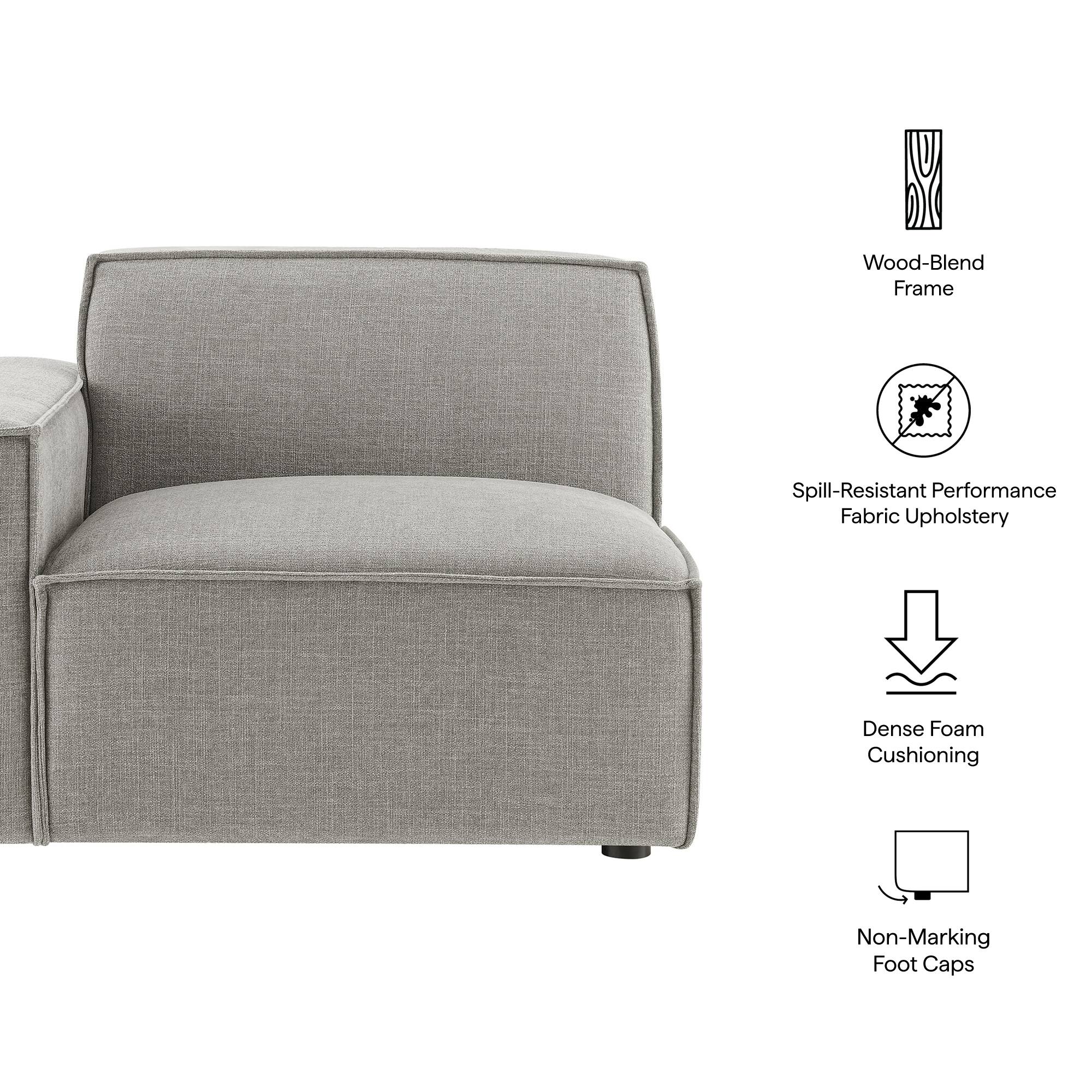 Wood-Blend Frame  
Spill-Resistant Performance Fabric Upholstery  
Dense Foam Cushioning  
Non-Marking Foot Caps