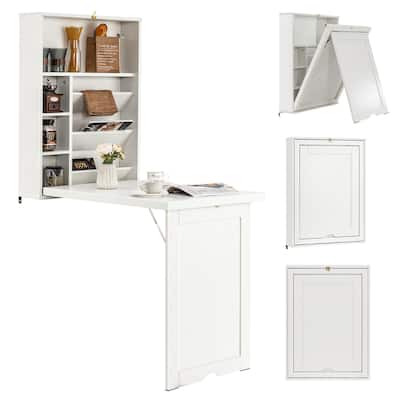 Costway Wall Mounted Computer Convertible Desk with Bookcases Costway Wall Mounted Computer Convertible Desk with Bookcases
