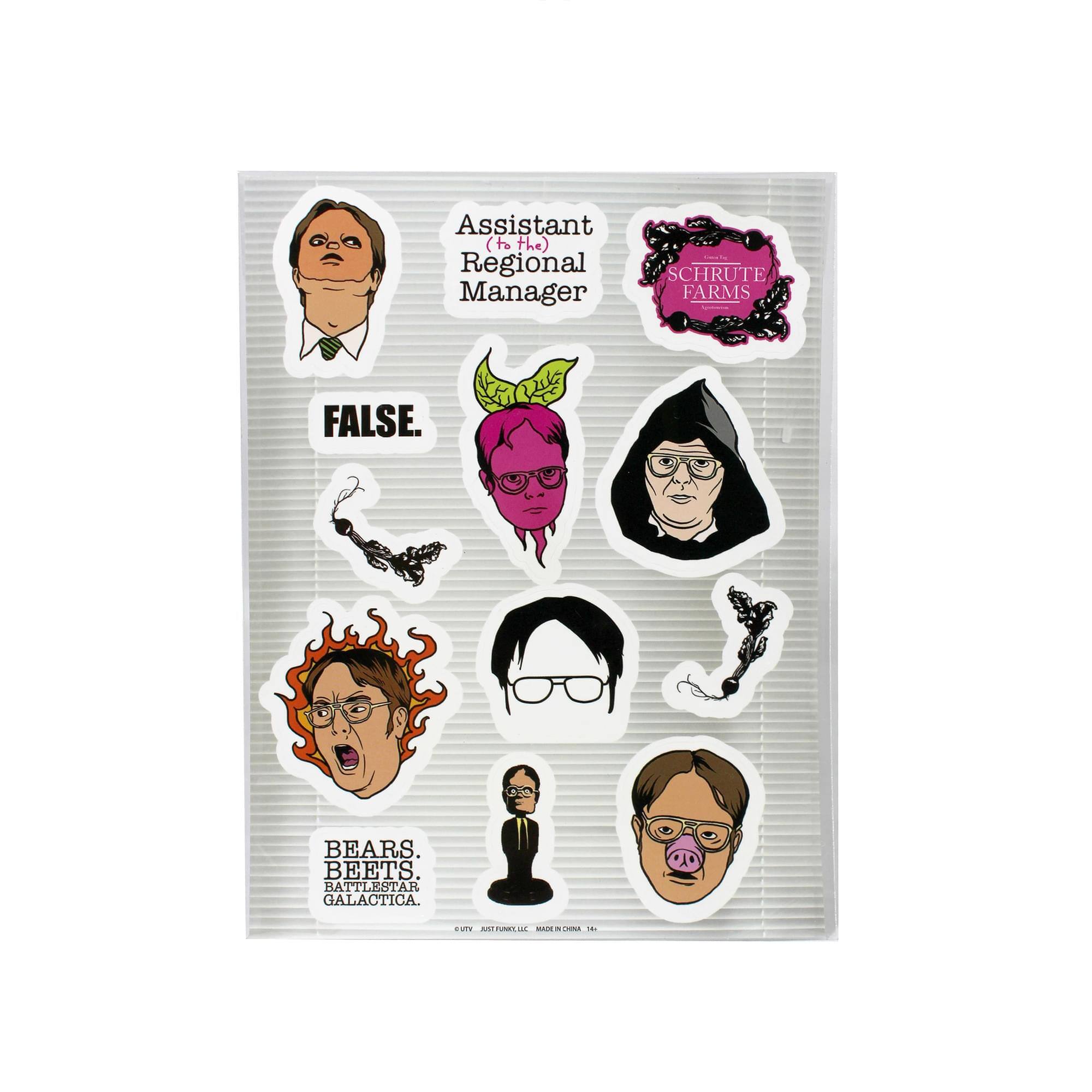 Assistant (to the) Regional Manager - SCHRUTE FARMS  
FALSE.  
BEARS. BEETS. BATTLESTAR GALACTICA.